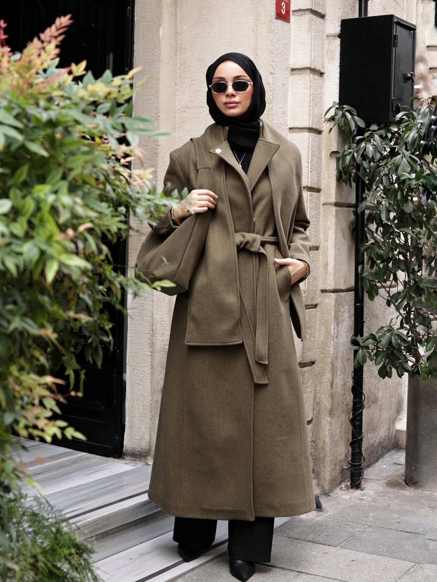 Atkılı Tam Boy Kaşe Kaban - Haki