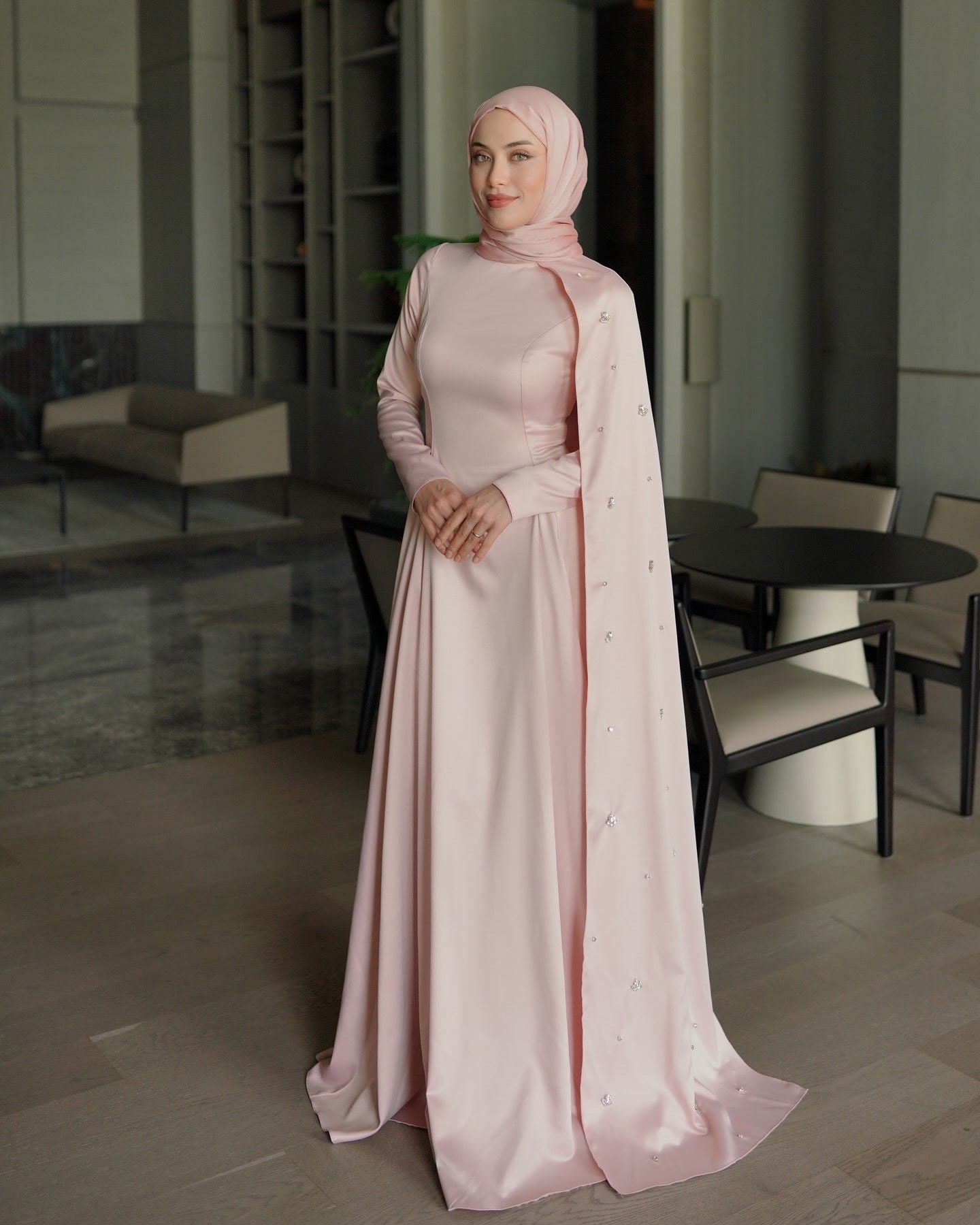 Eva Pelerinli Abiye - Toz Pembe