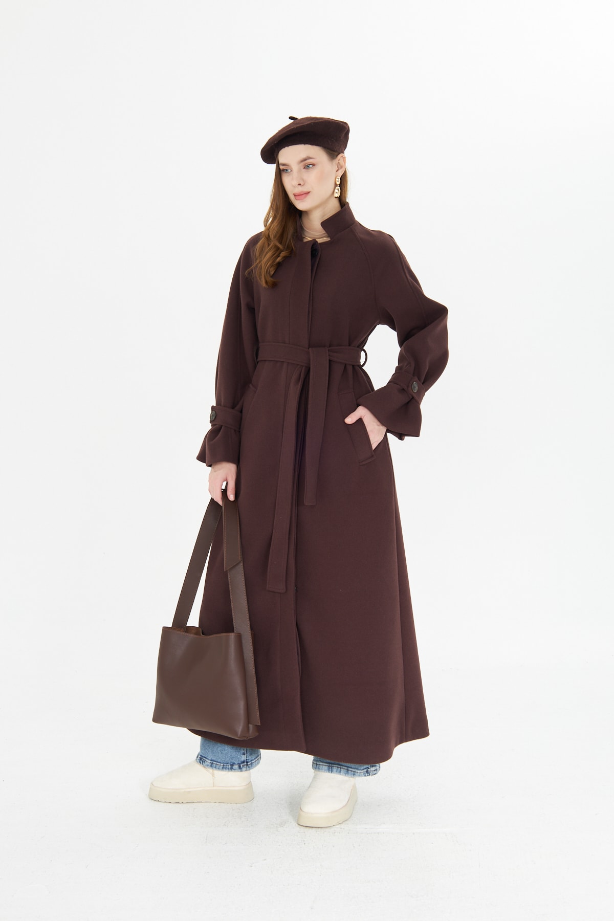 Azeem Tam Boy Kaşe Kaban - Acı Kahve