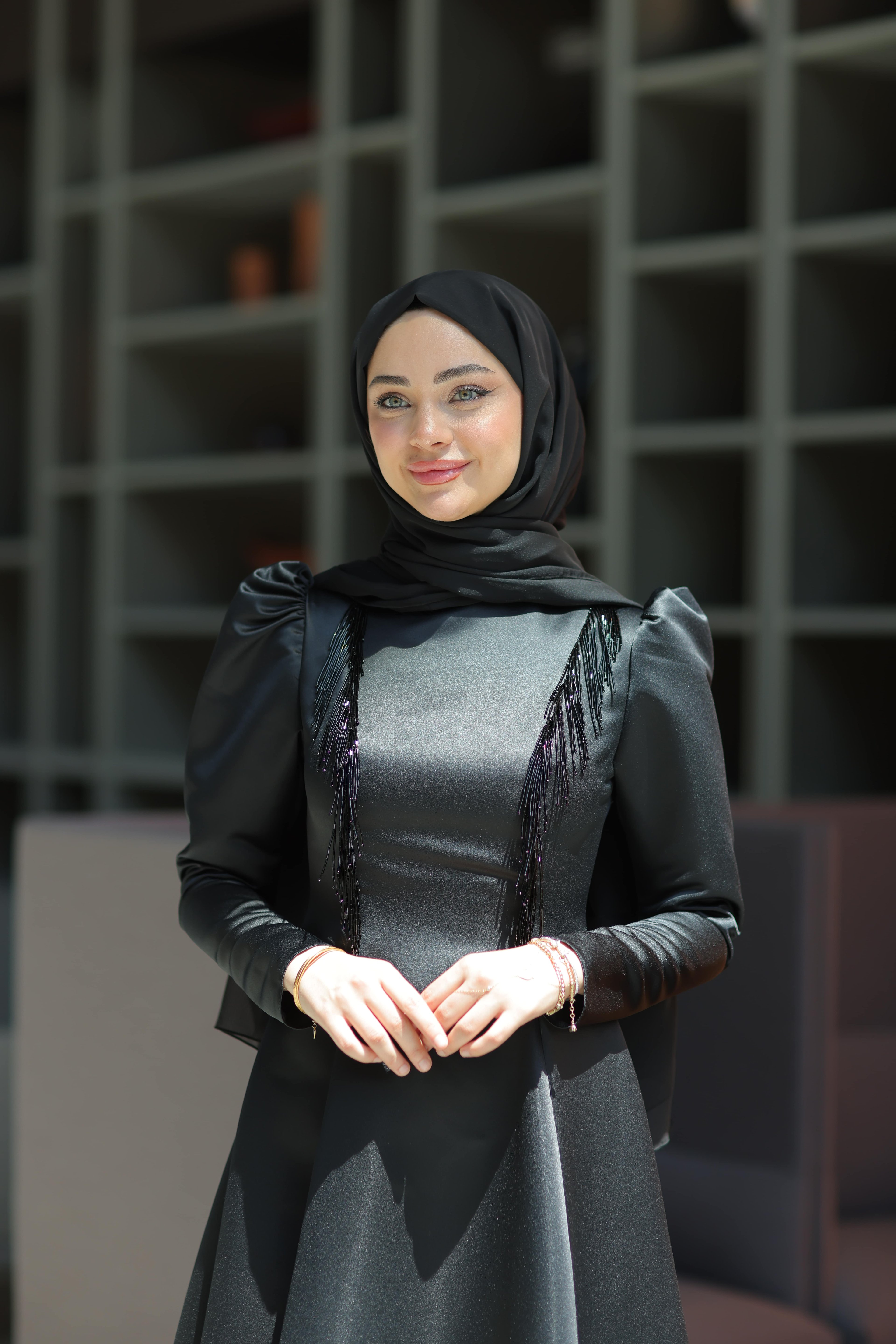 Bianna Abiye - Siyah- Siyah Püsküllü