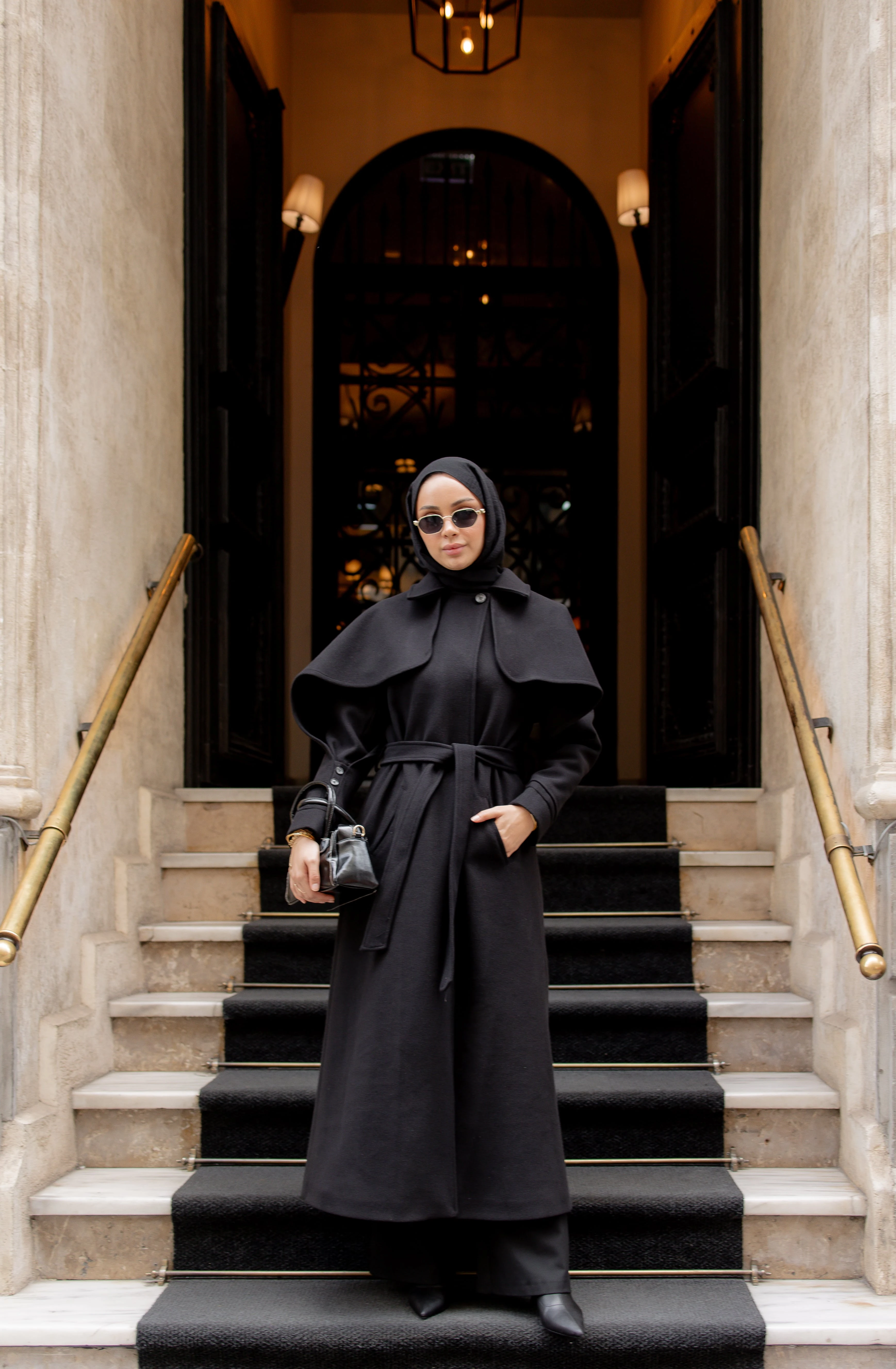 Pelerinli Tam Boy Kaşe Kaban