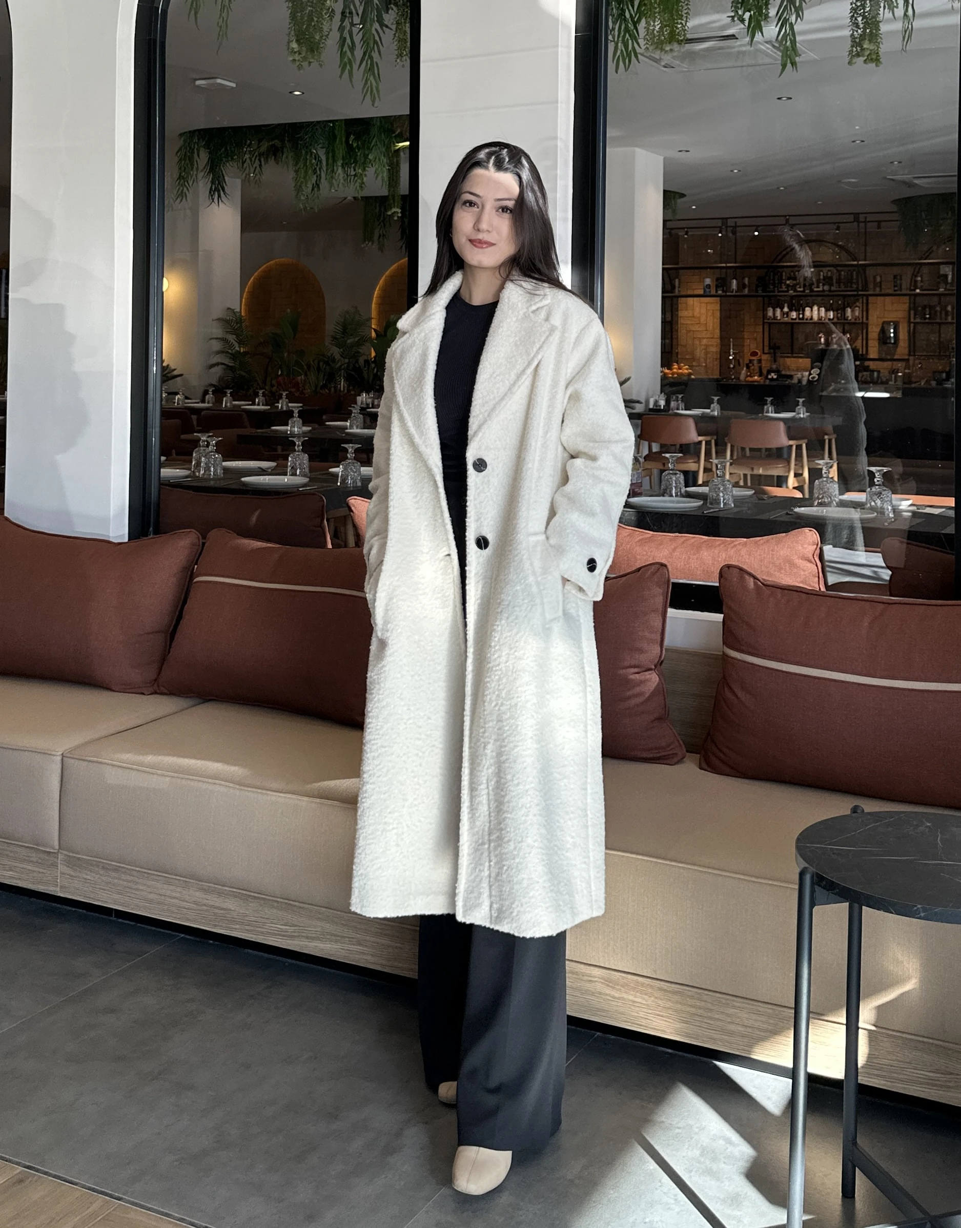 Buklet Kaşe Kaban - Ekru