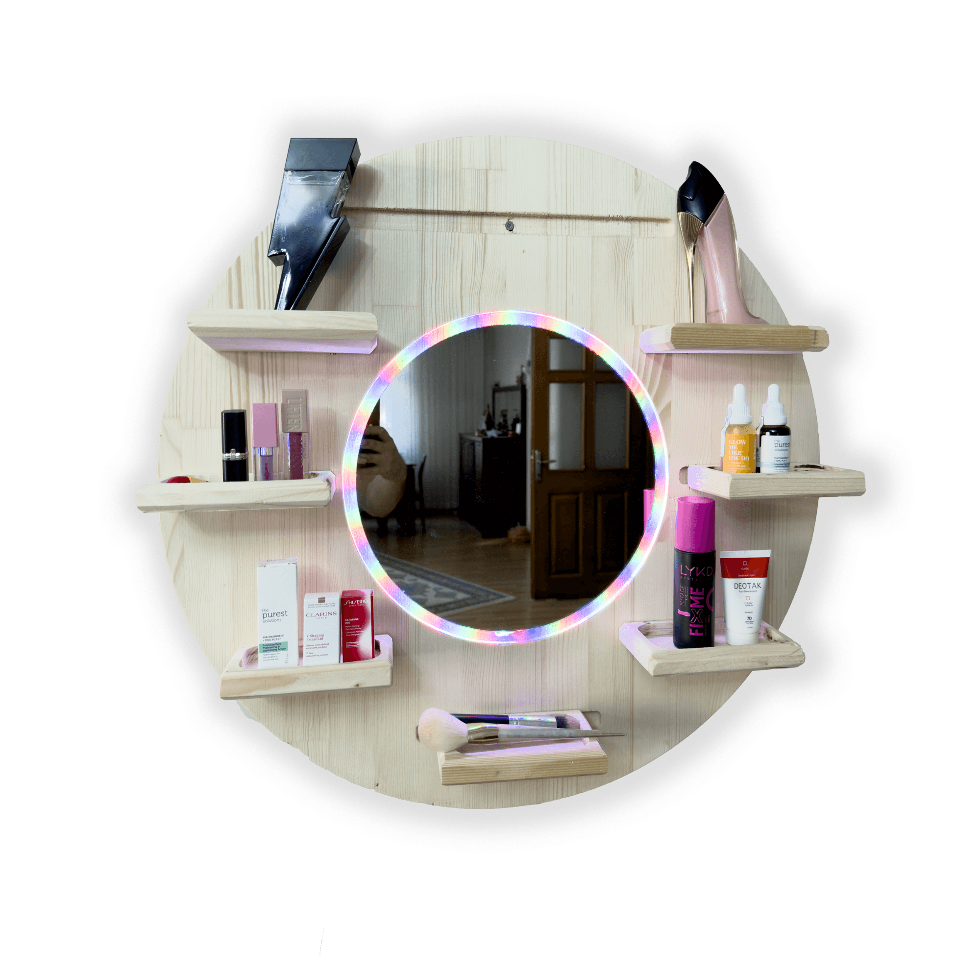 Mirrored Neon LED Makeup Shelf | Makeup Organizer