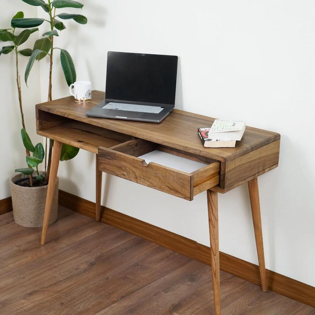 Walnut Computer and Desk - With Shelves and Drawers (Handmade)