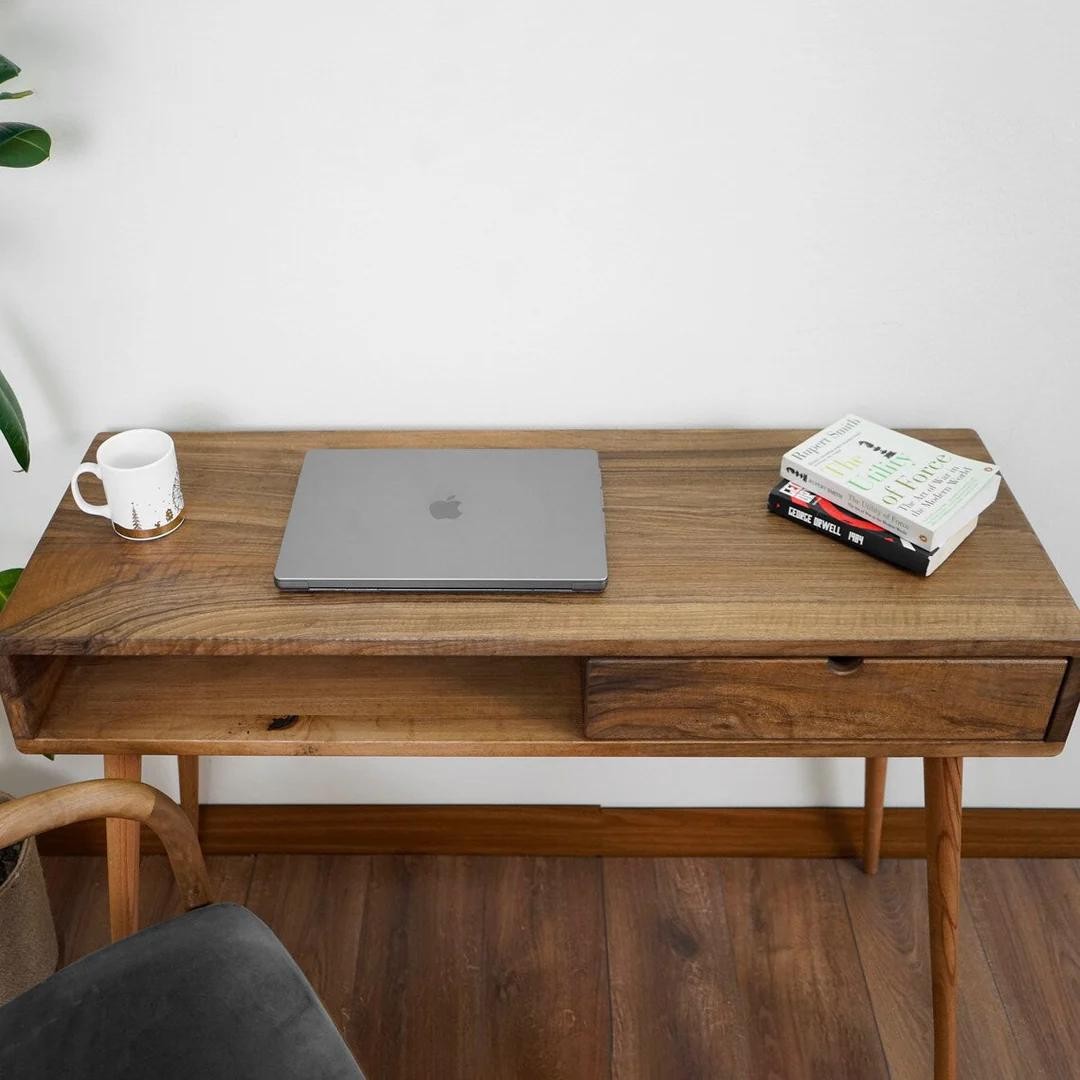 Walnut Computer and Desk - With Shelves and Drawers (Handmade)