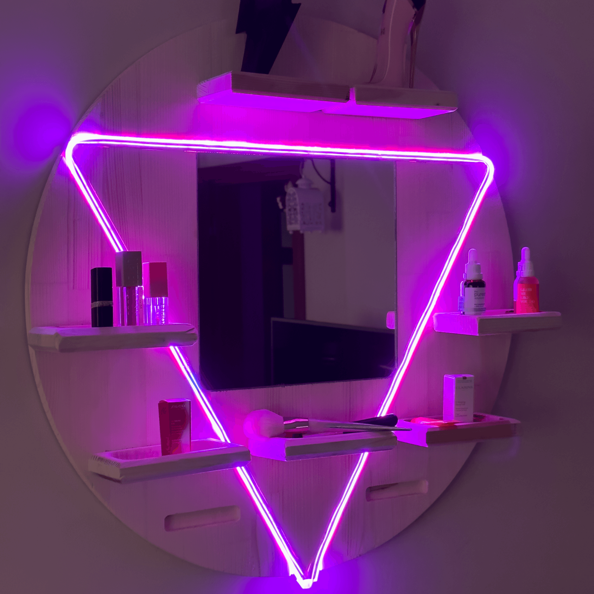 Mirrored Neon LED Makeup Shelf | Makeup Organizer