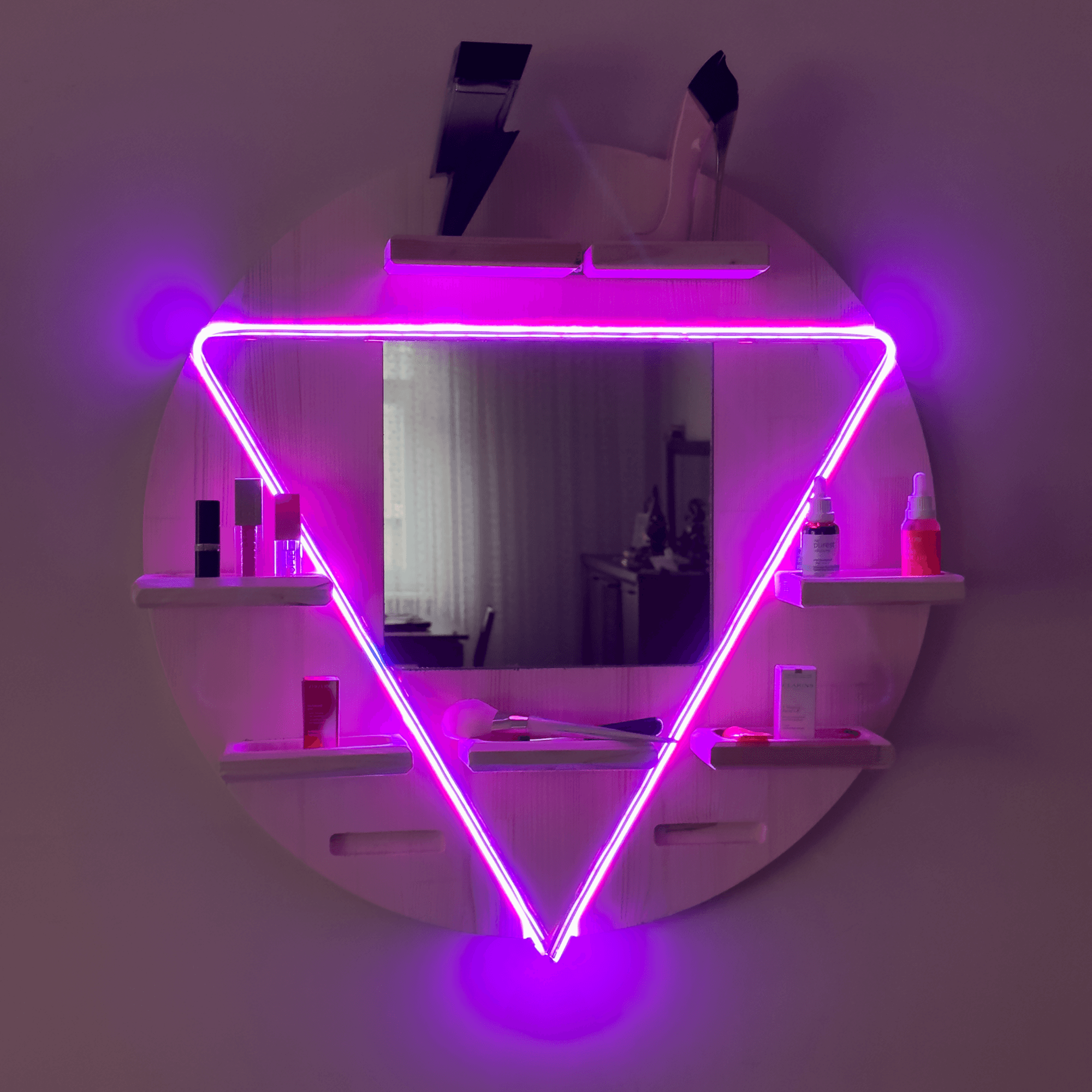 Mirrored Neon LED Makeup Shelf | Makeup Organizer