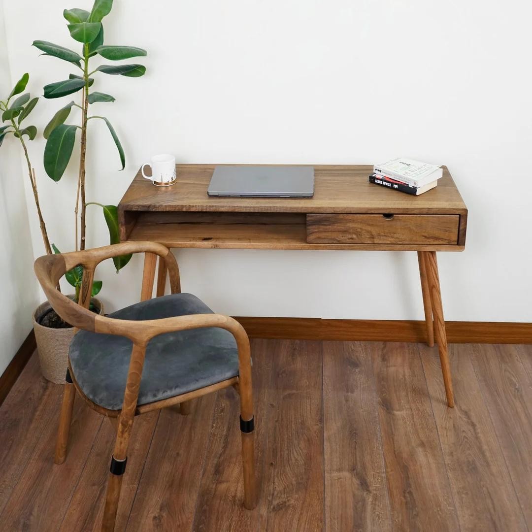 Walnut Computer and Desk - With Shelves and Drawers (Handmade)