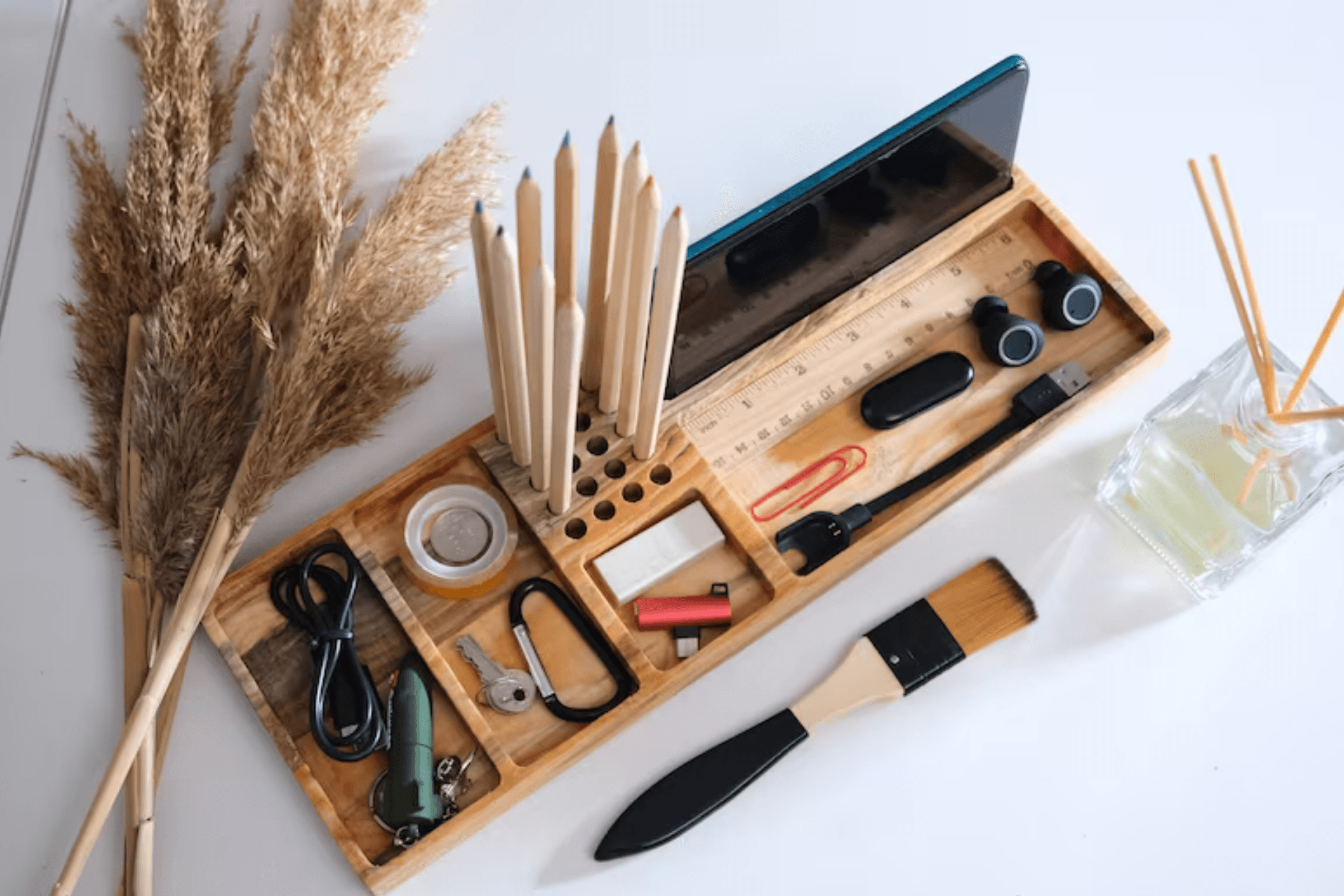 Organisateurs de table en bois | Organisateur de maquillage | Organisateur de bureau