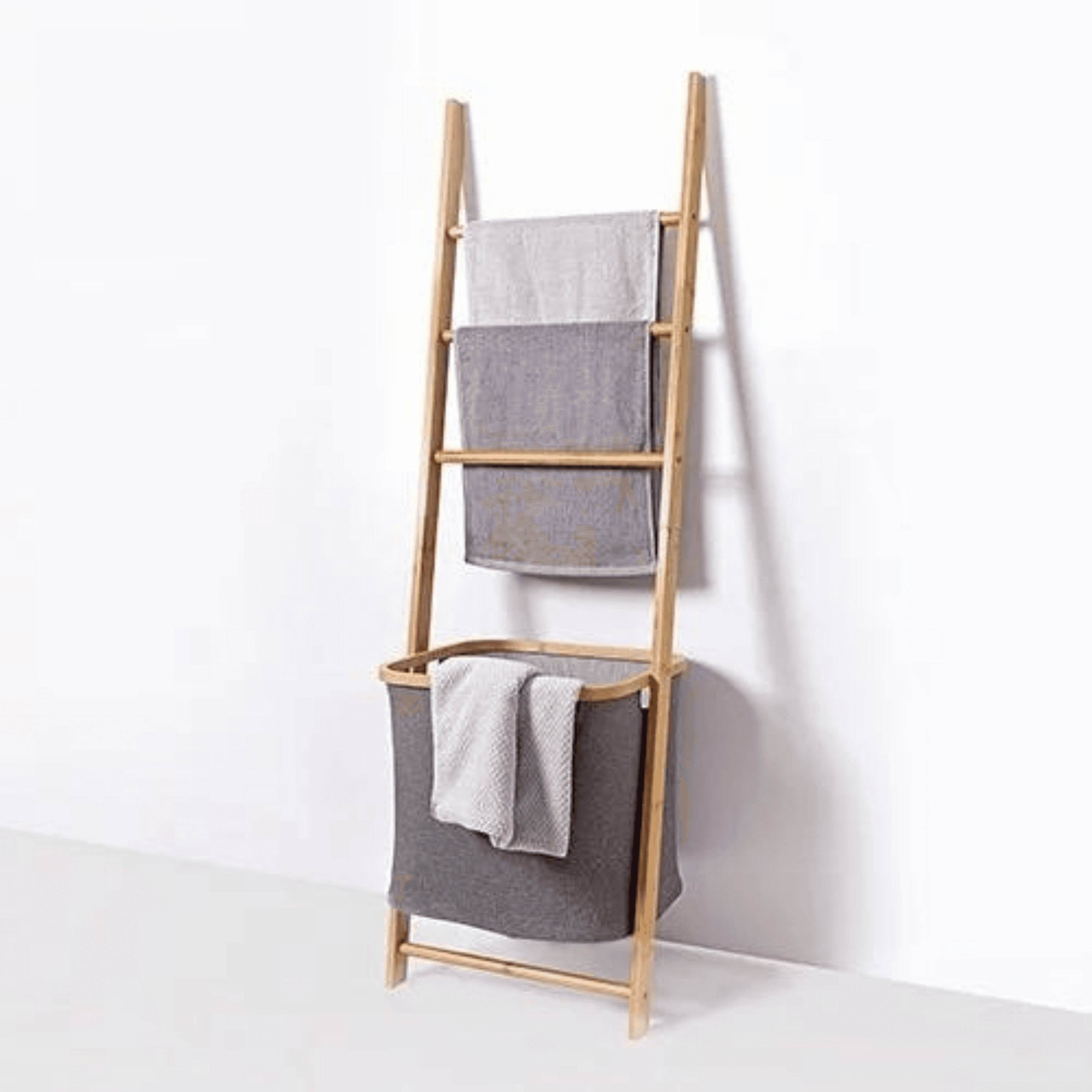 Luan Towel/Laundry Ladder with removable Laundry Hamper GREY