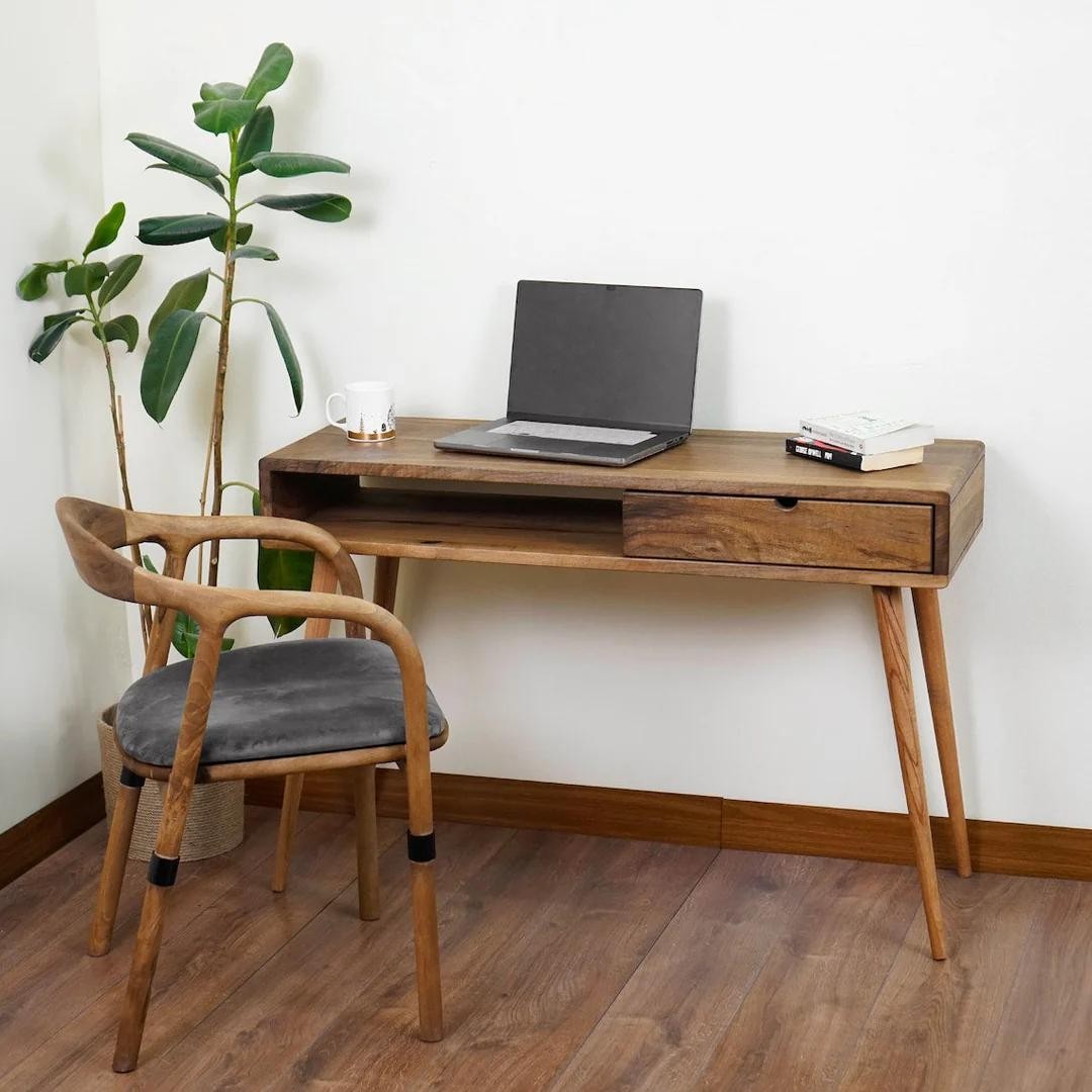 Walnut Computer and Desk - With Shelves and Drawers (Handmade)