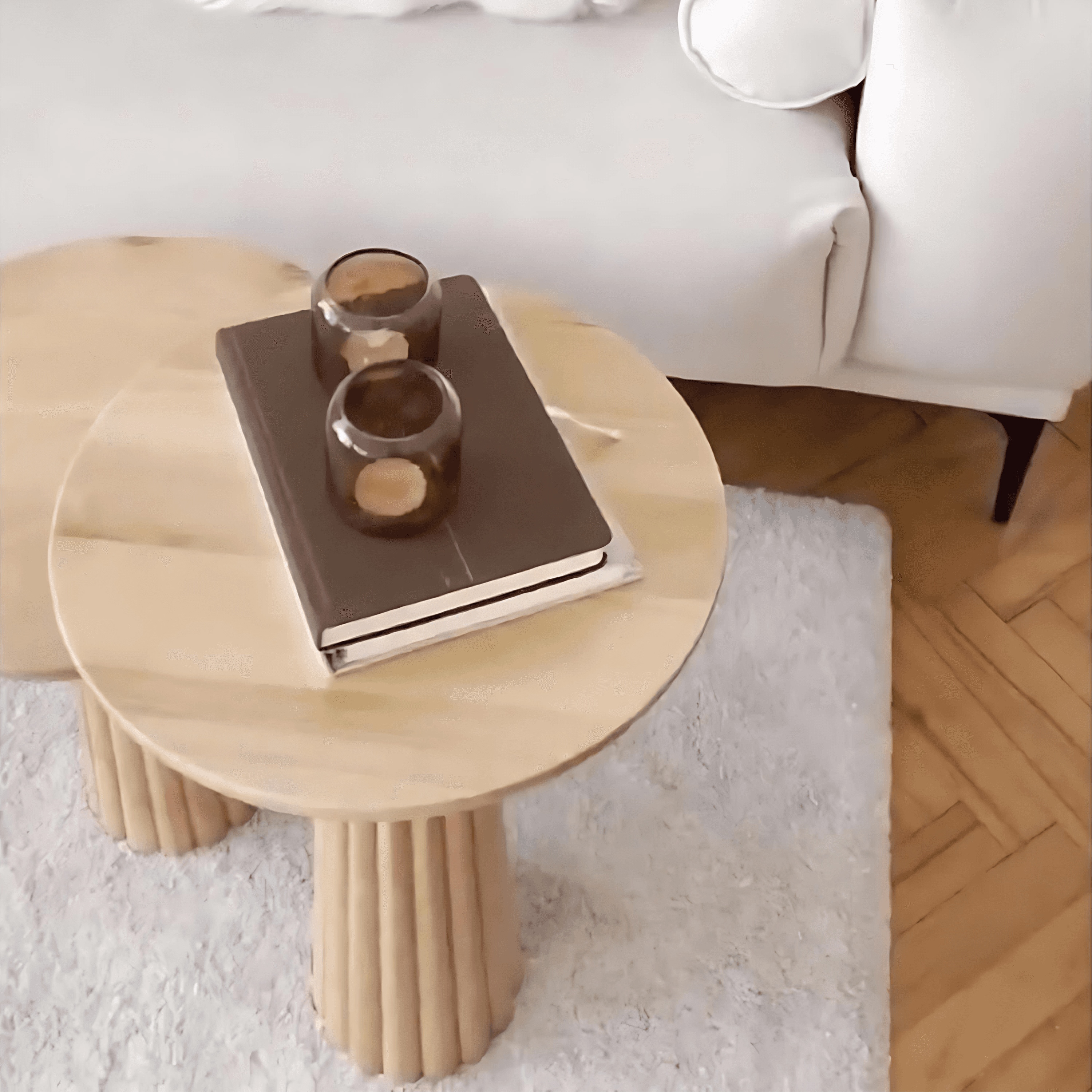 Wooden Set of 2 Cork Side Table Corrugated Modern Natural Color