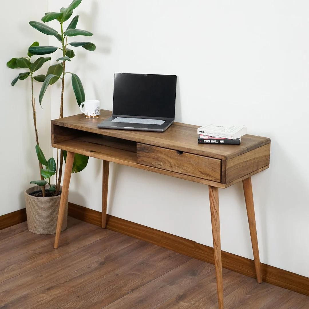 Walnut Computer and Desk - With Shelves and Drawers (Handmade)