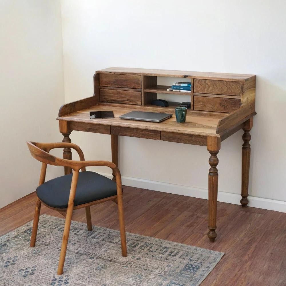 Haven Office and Study Desk - Walnut - Office Desk with 2 Drawers and 2 Shelves (Handmade)