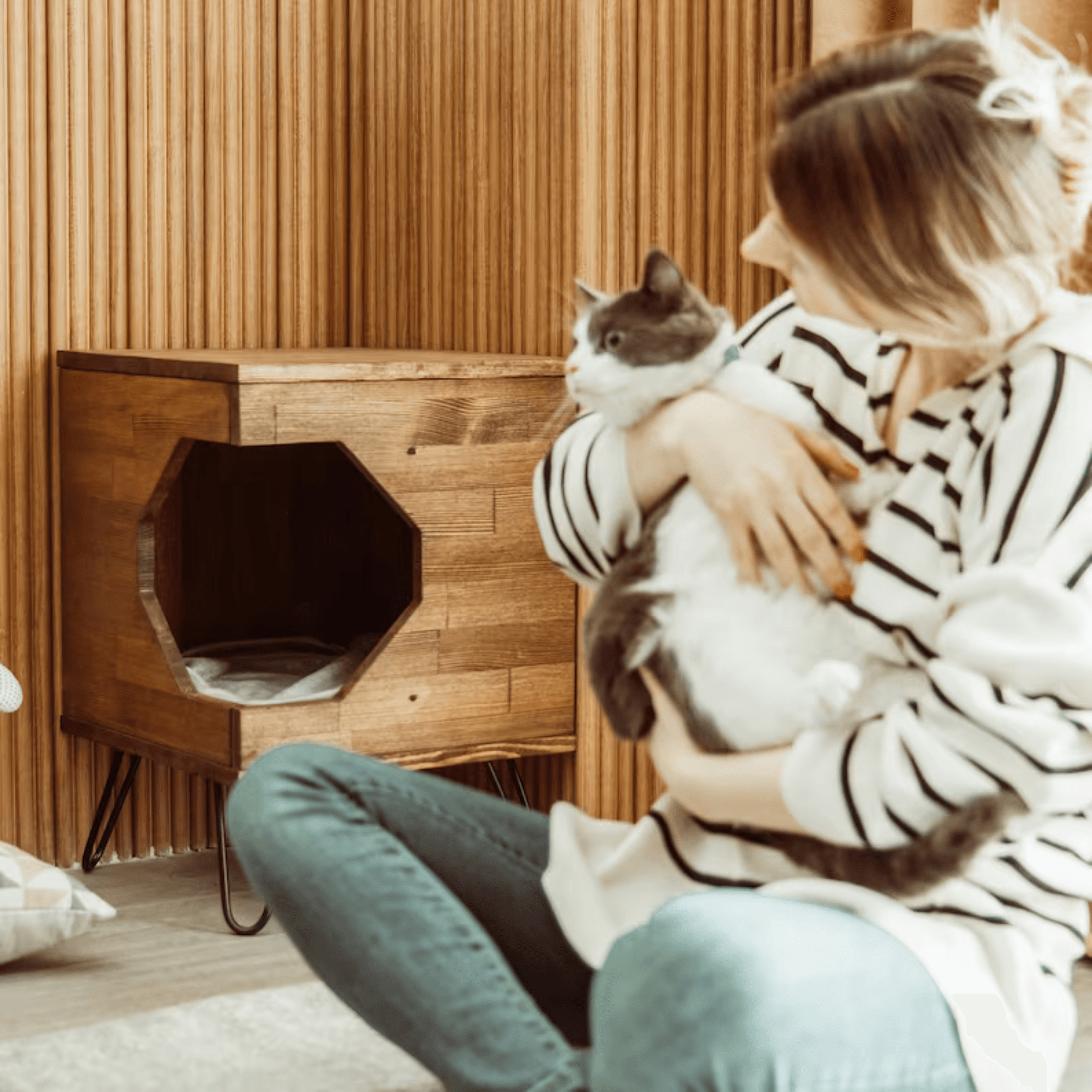 Maison de chat solitaire | Maison pour animaux de compagnie en bois | Meubles pour animaux de compagnie