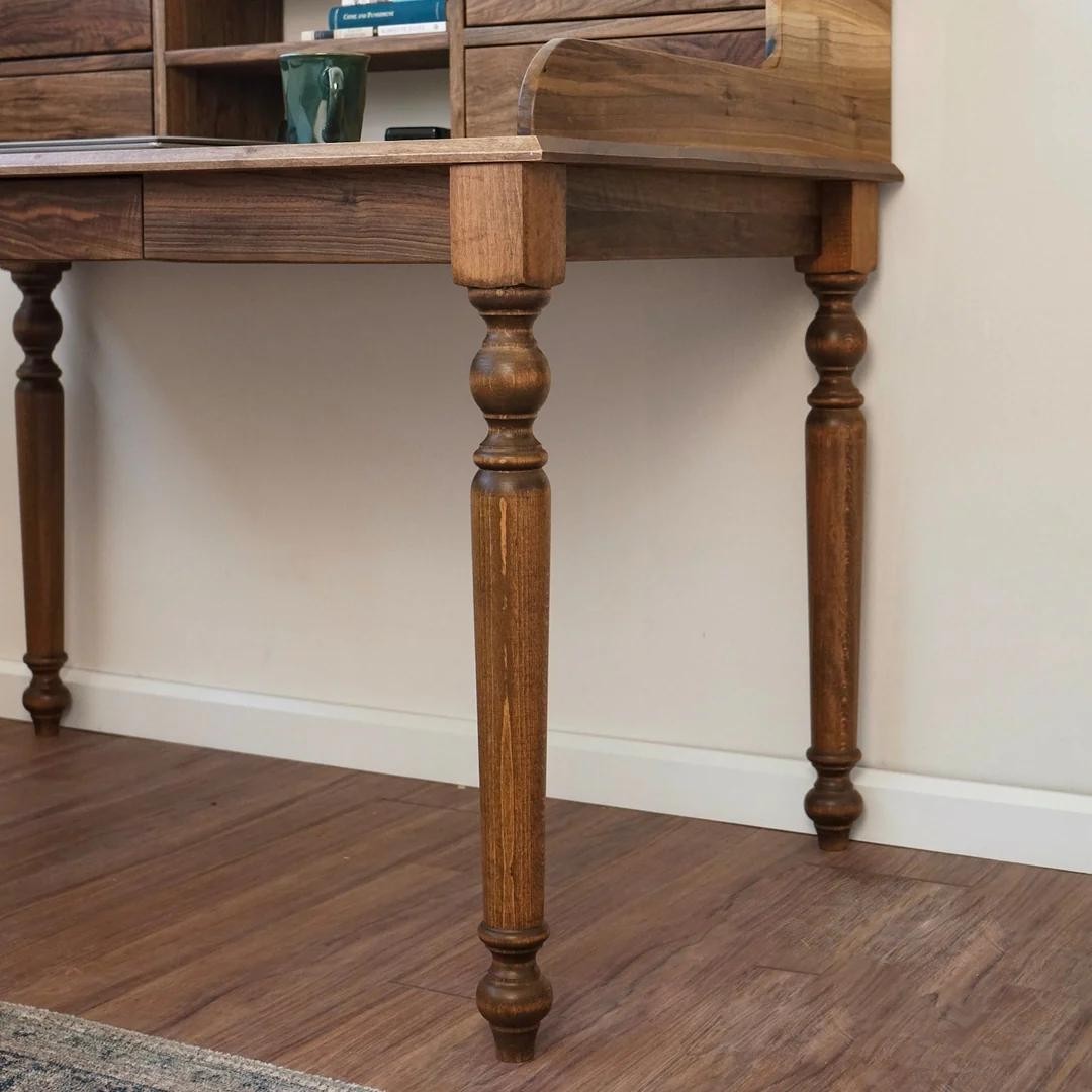 Haven Office and Study Desk - Walnut - Office Desk with 2 Drawers and 2 Shelves (Handmade)