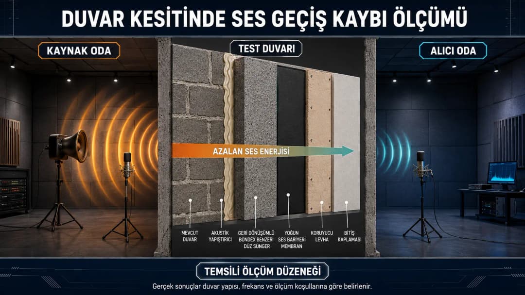 Duvar kesitinde ses geçiş kaybı ölçümü
