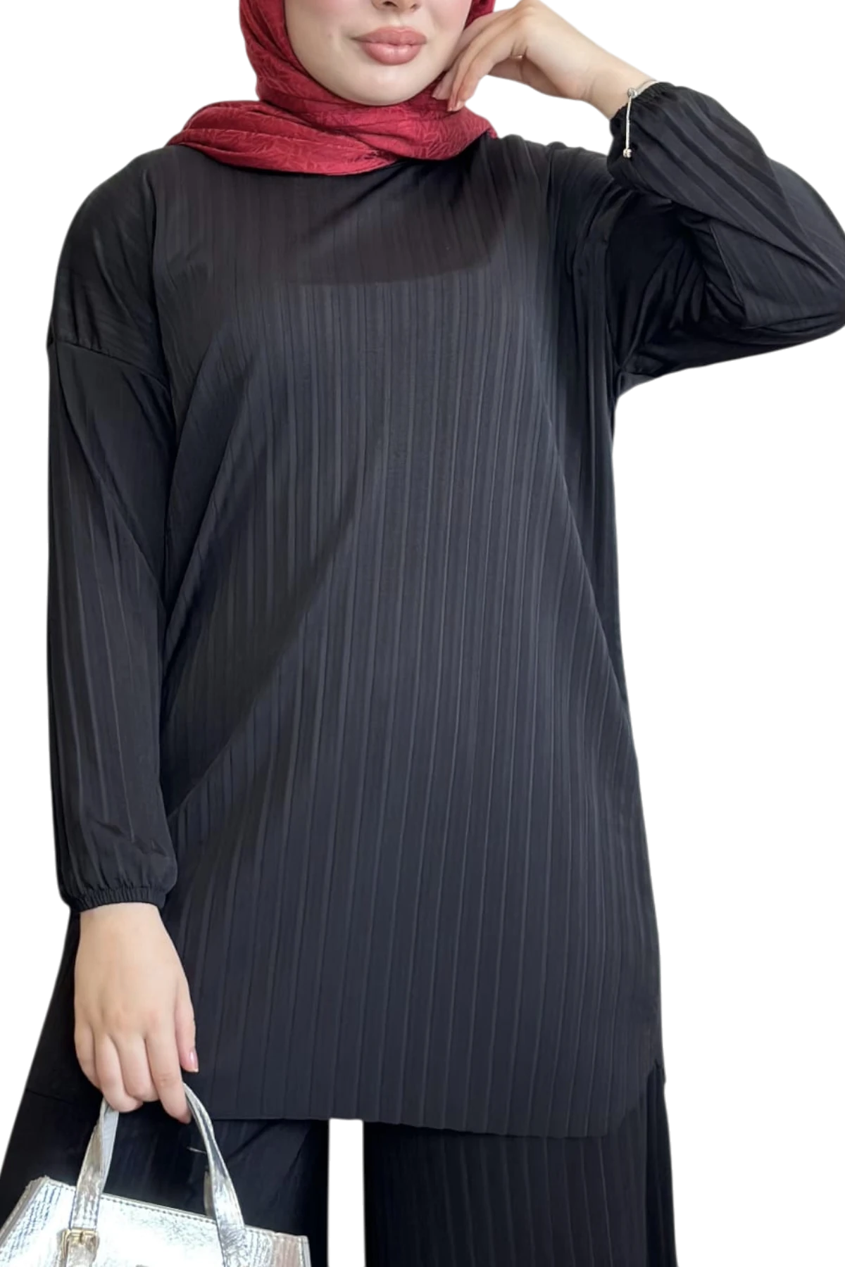 SABR Pliseli Sandy Kumaş Rahat Kesim Tunik & Pantolon İkili Takım – Günlük Şıklık