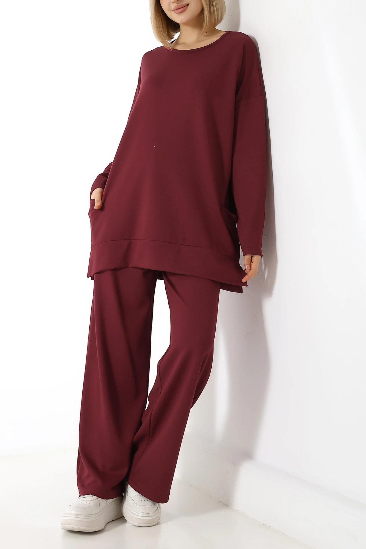 SABR Düz PolyViskon Kumaş İkili Takım – Rahat Kesim Tunik & Pantolon Kombini