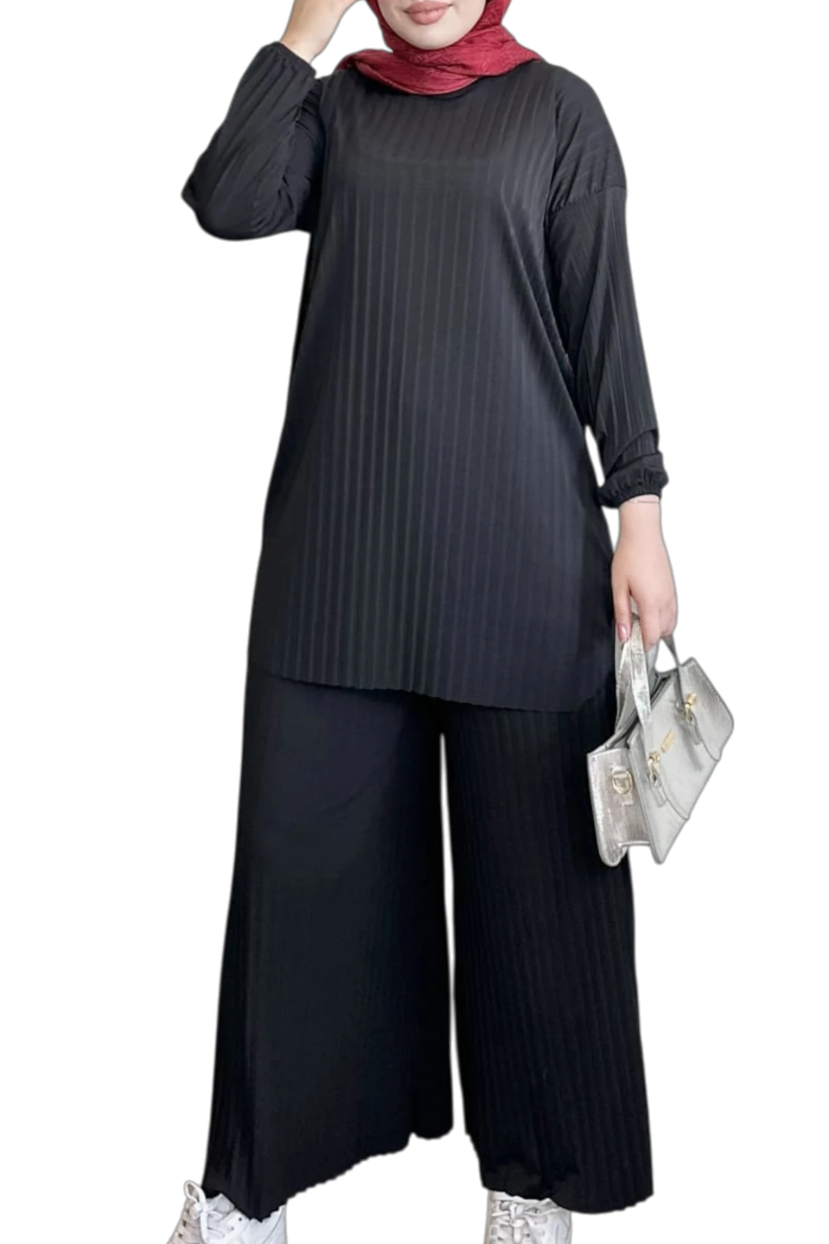 SABR Pliseli Sandy Kumaş Rahat Kesim Tunik & Pantolon İkili Takım – Günlük Şıklık