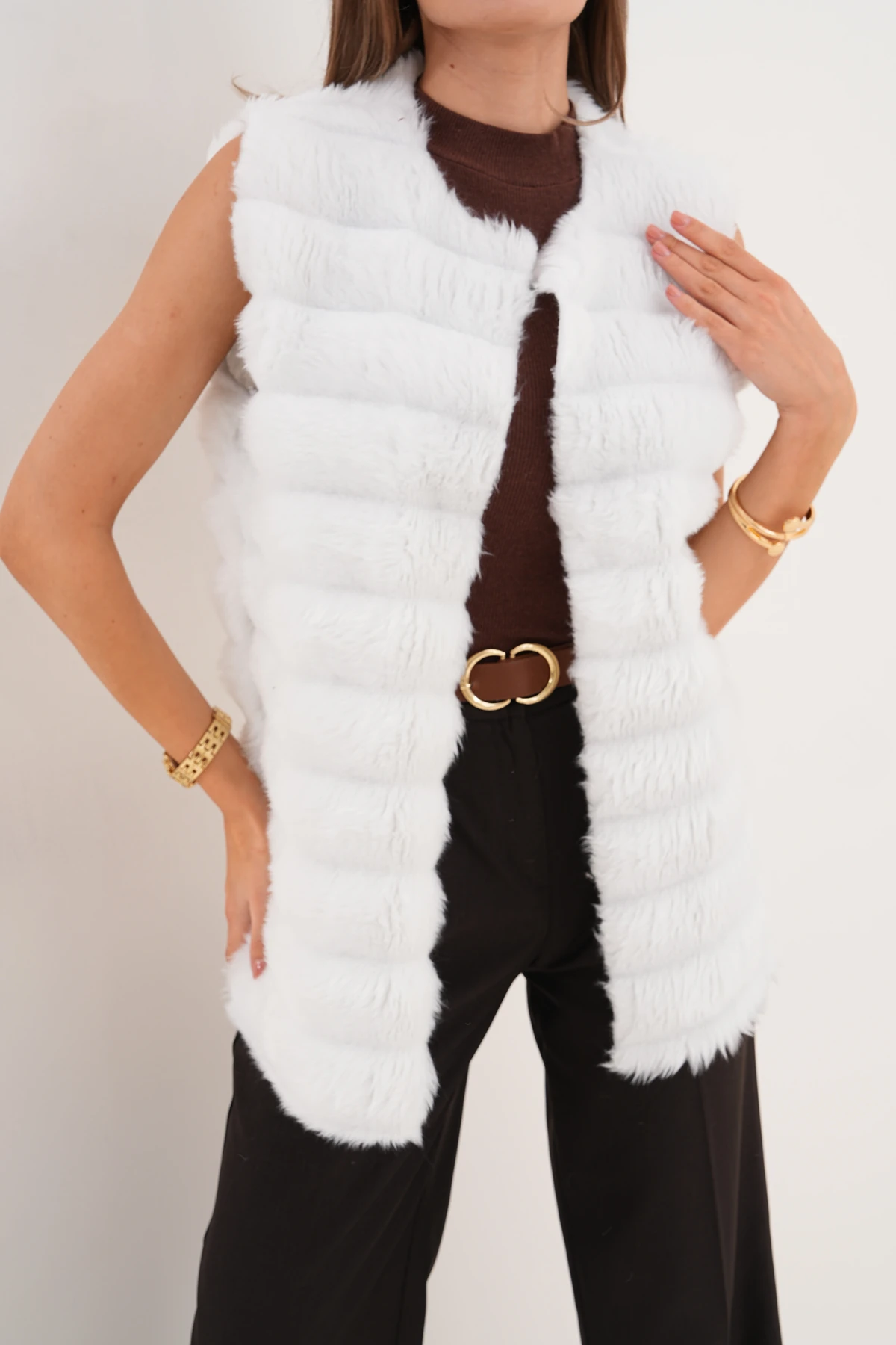 Peluş Yelek - Beyaz