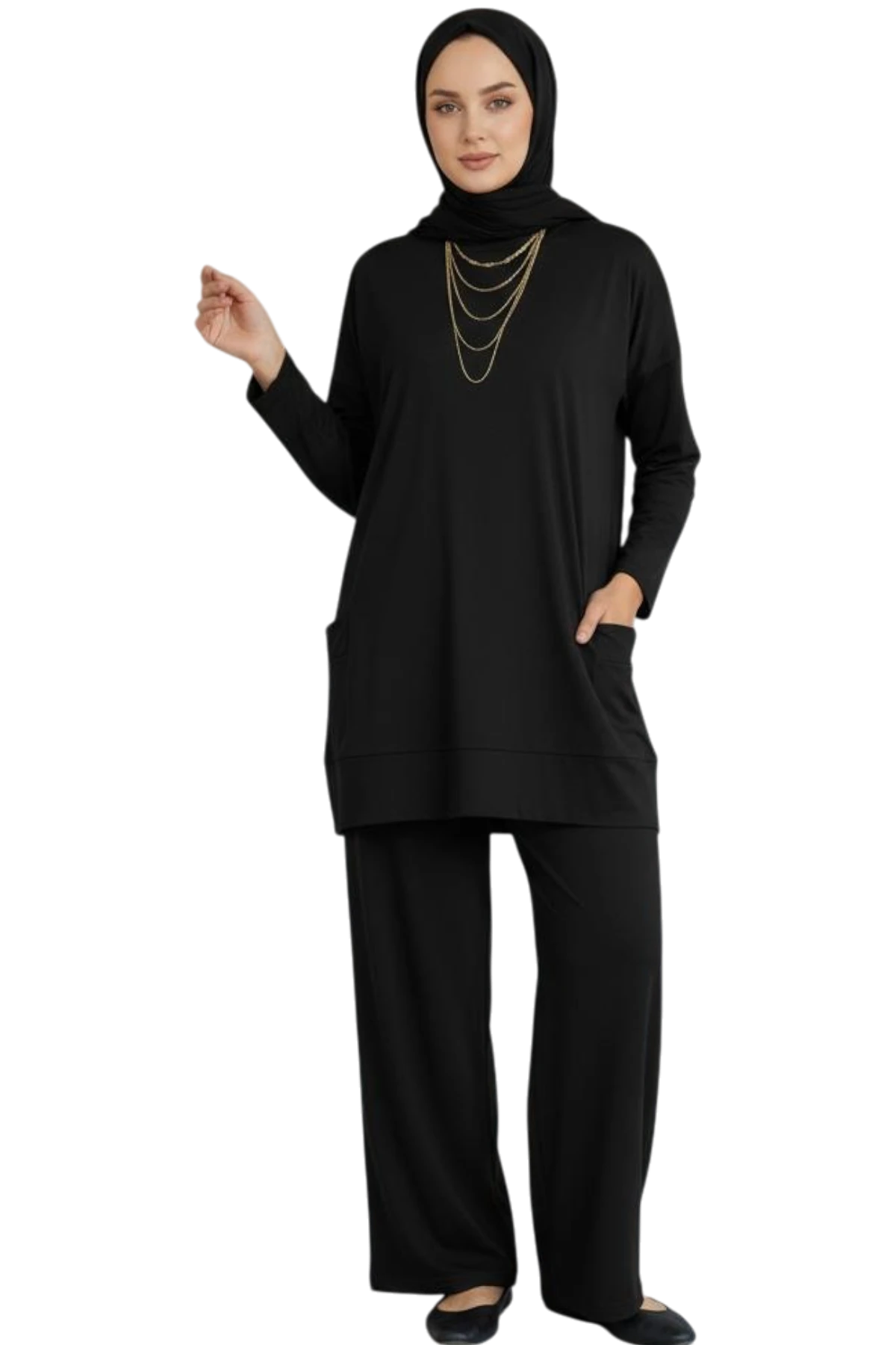 SABR Sandy Şık Cepli Tunik & Pantolon İkili Takım