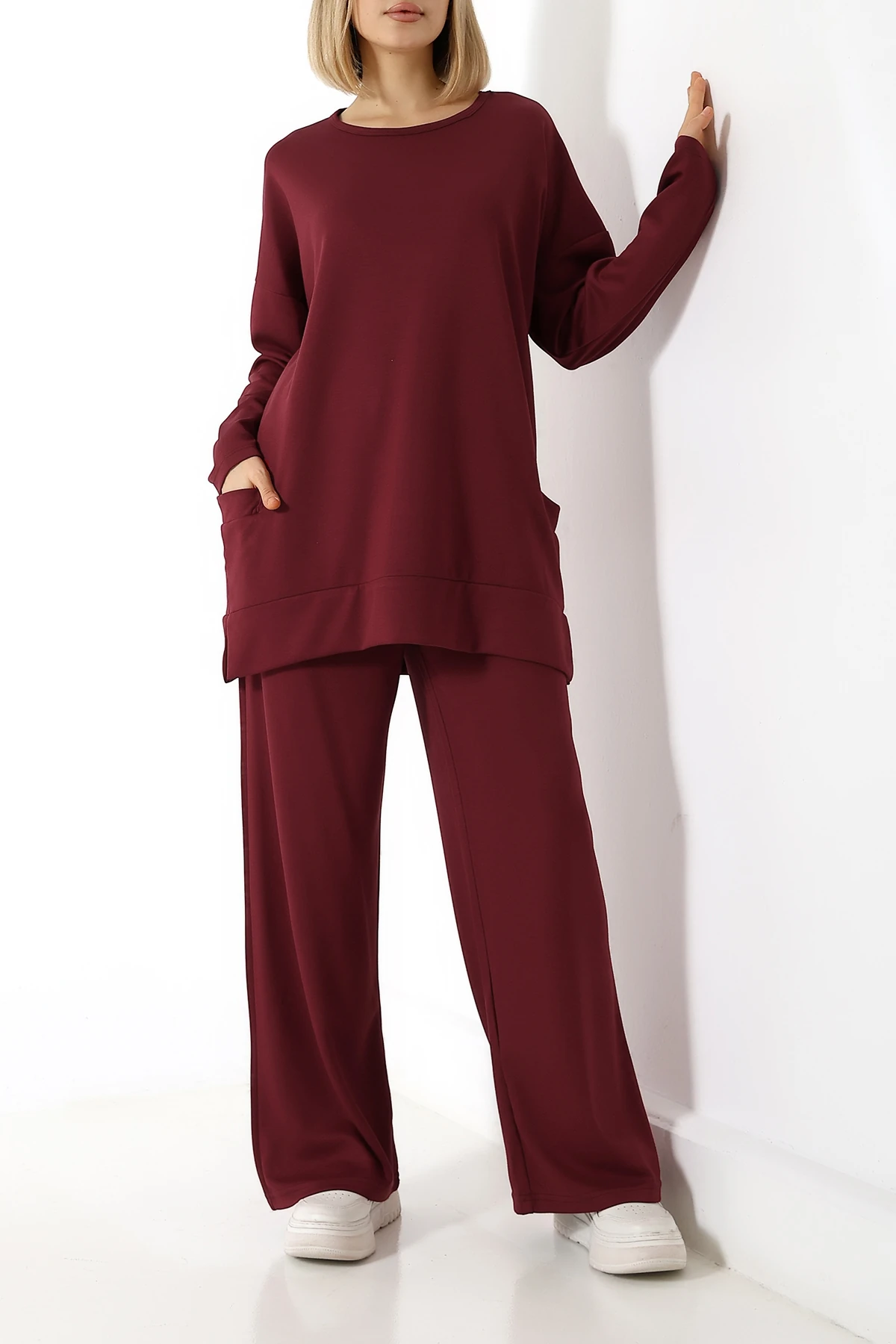 SABR Düz PolyViskon Kumaş İkili Takım – Rahat Kesim Tunik & Pantolon Kombini