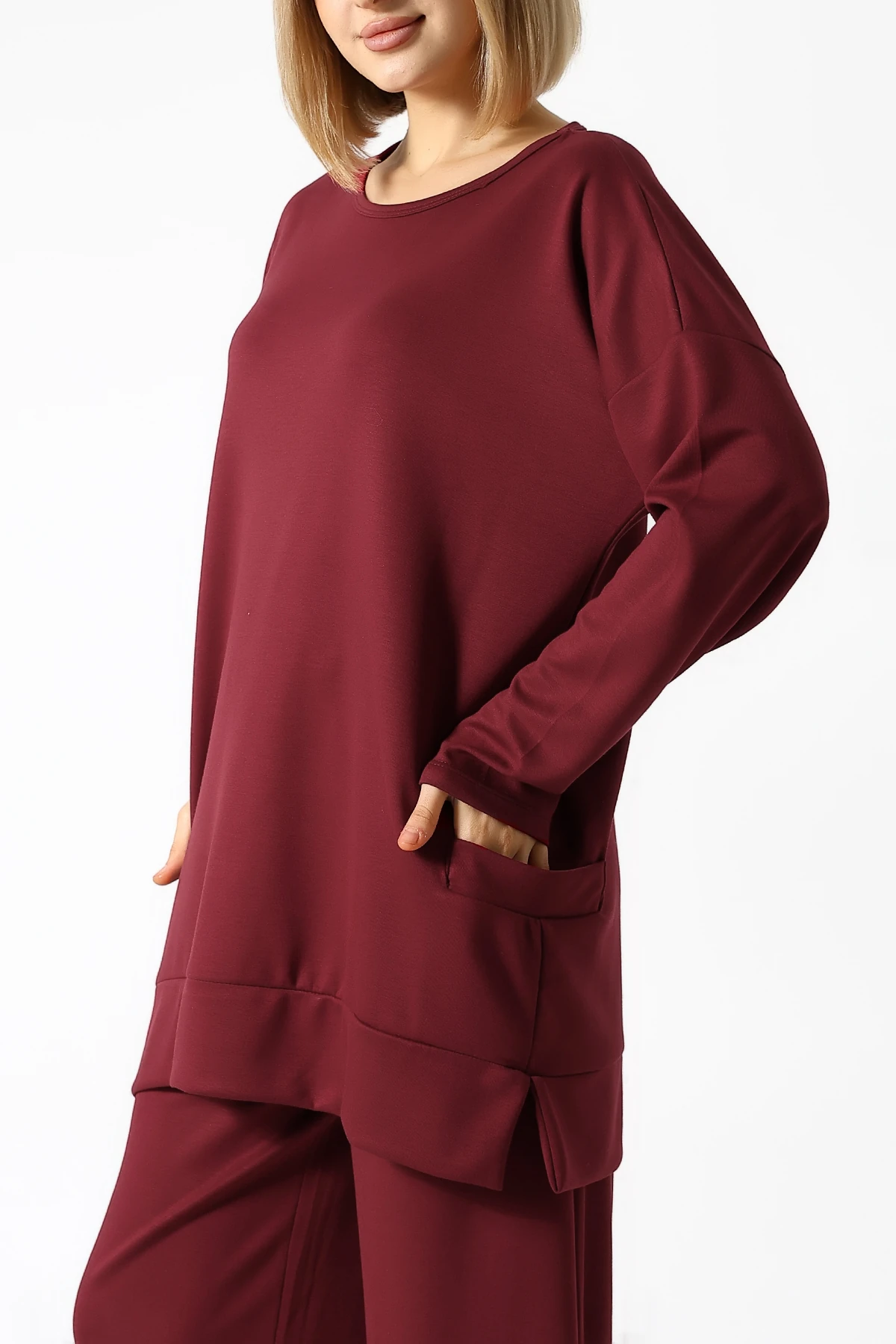 SABR Düz PolyViskon Kumaş İkili Takım – Rahat Kesim Tunik & Pantolon Kombini