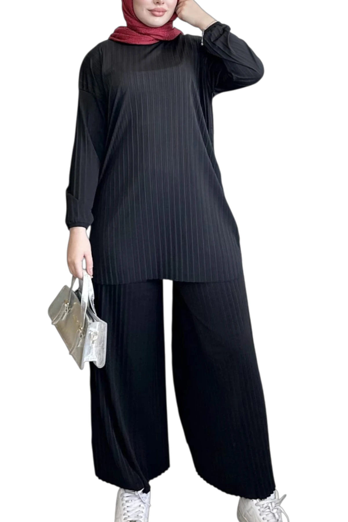 SABR Pliseli Sandy Kumaş Rahat Kesim Tunik & Pantolon İkili Takım – Günlük Şıklık