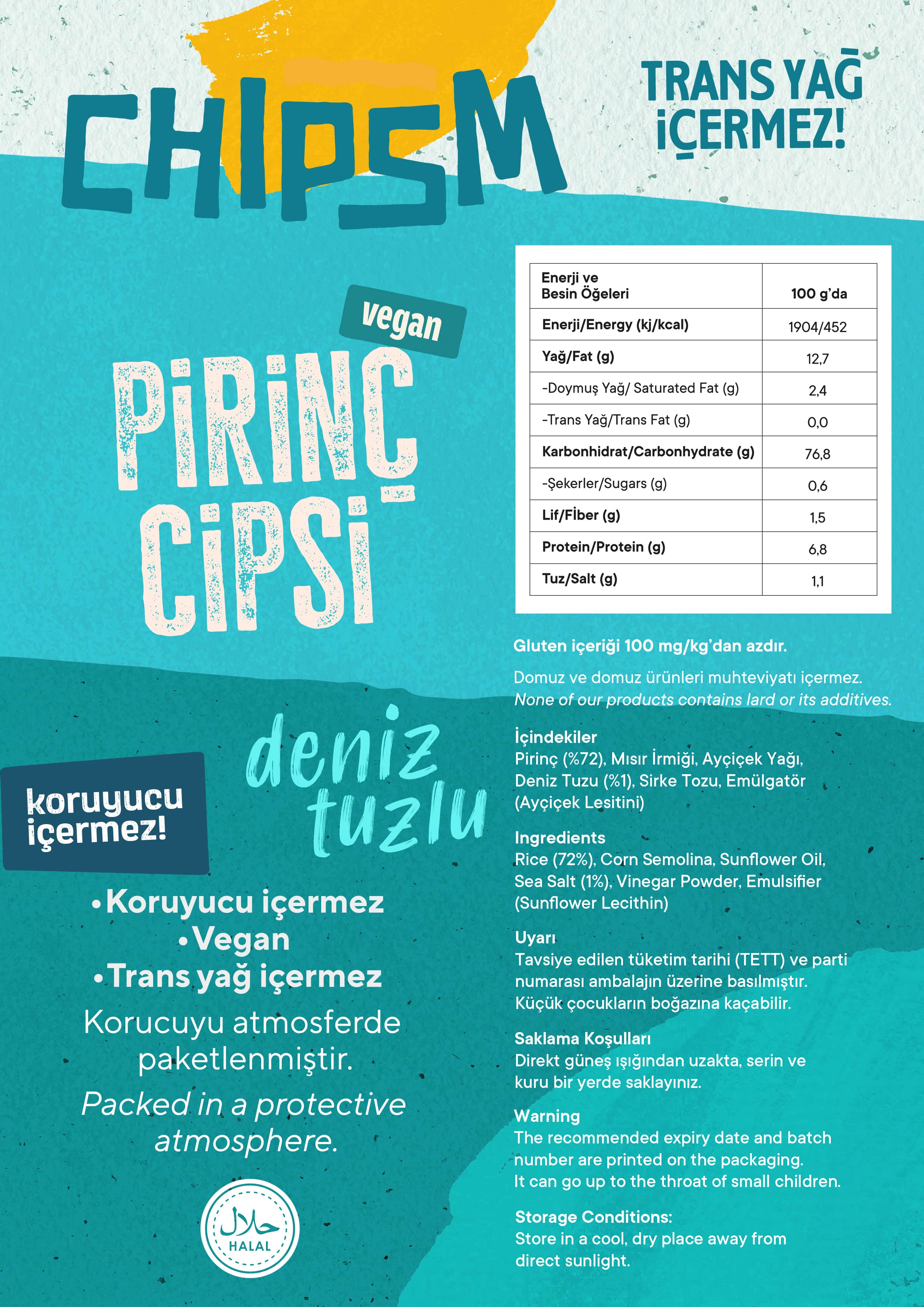 CHIPSM Pirinç Cips Deniz Tuzlu 5'li
