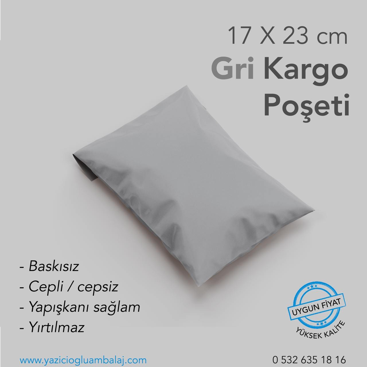 17*23+5 CEPLİ / CEPSİZ GRİ KARGO POŞETİ - 2000 ADET