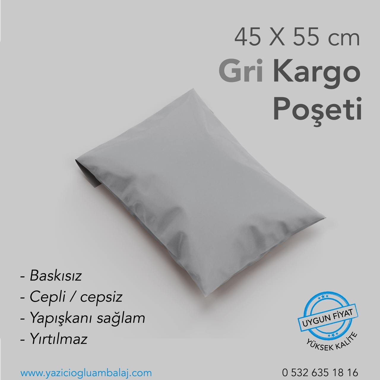 45*55+5 CEPLİ / CEPSİZ GRİ KARGO POŞETİ - 1000 ADET