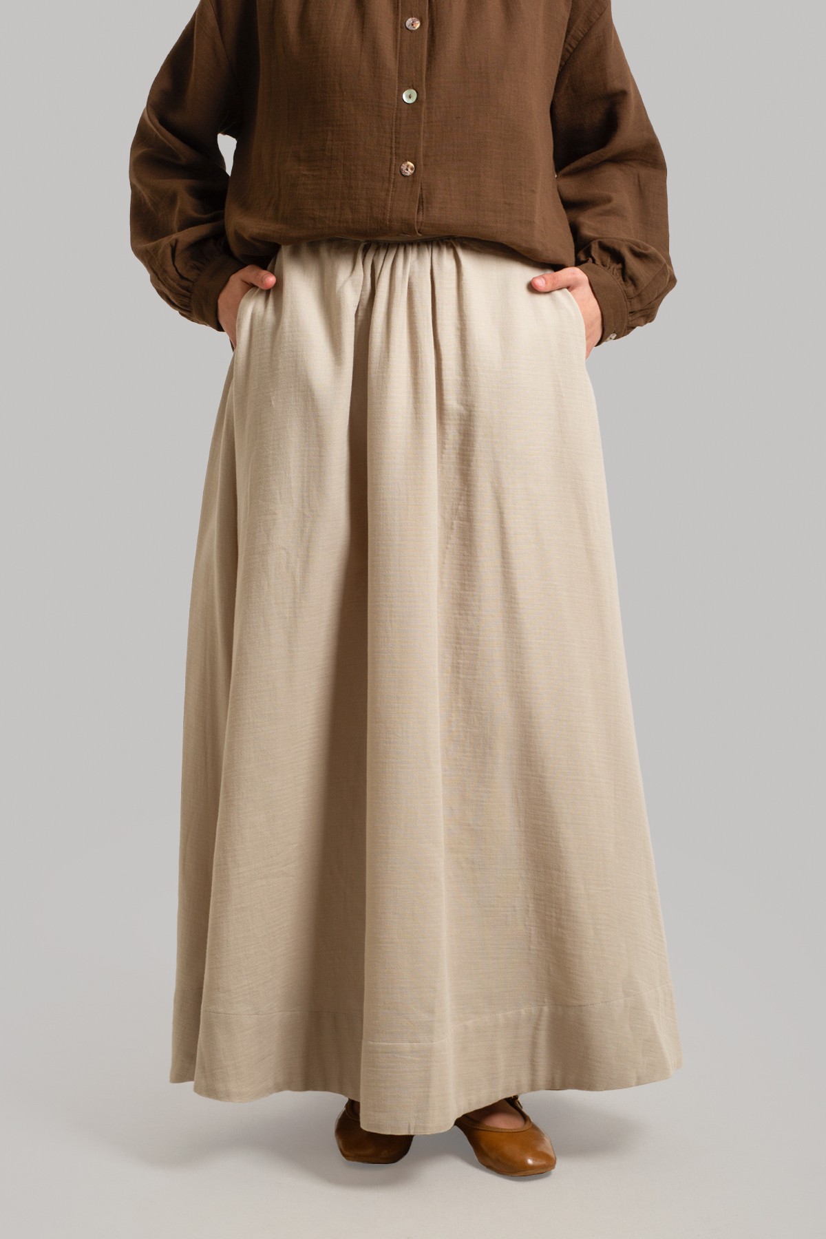Gathered Muslin Skirt - Stone