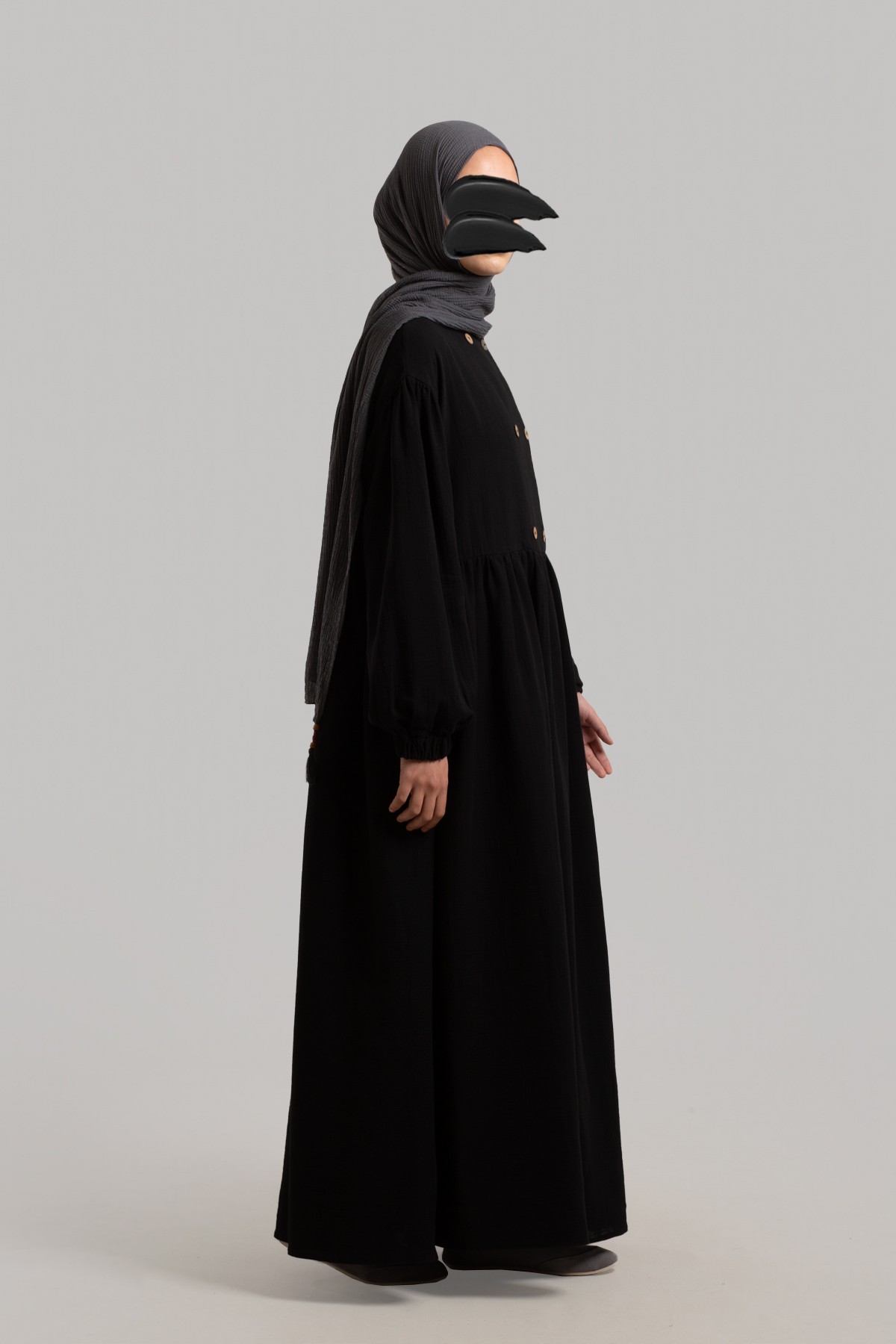 Natural Buttoned Muslin Dress