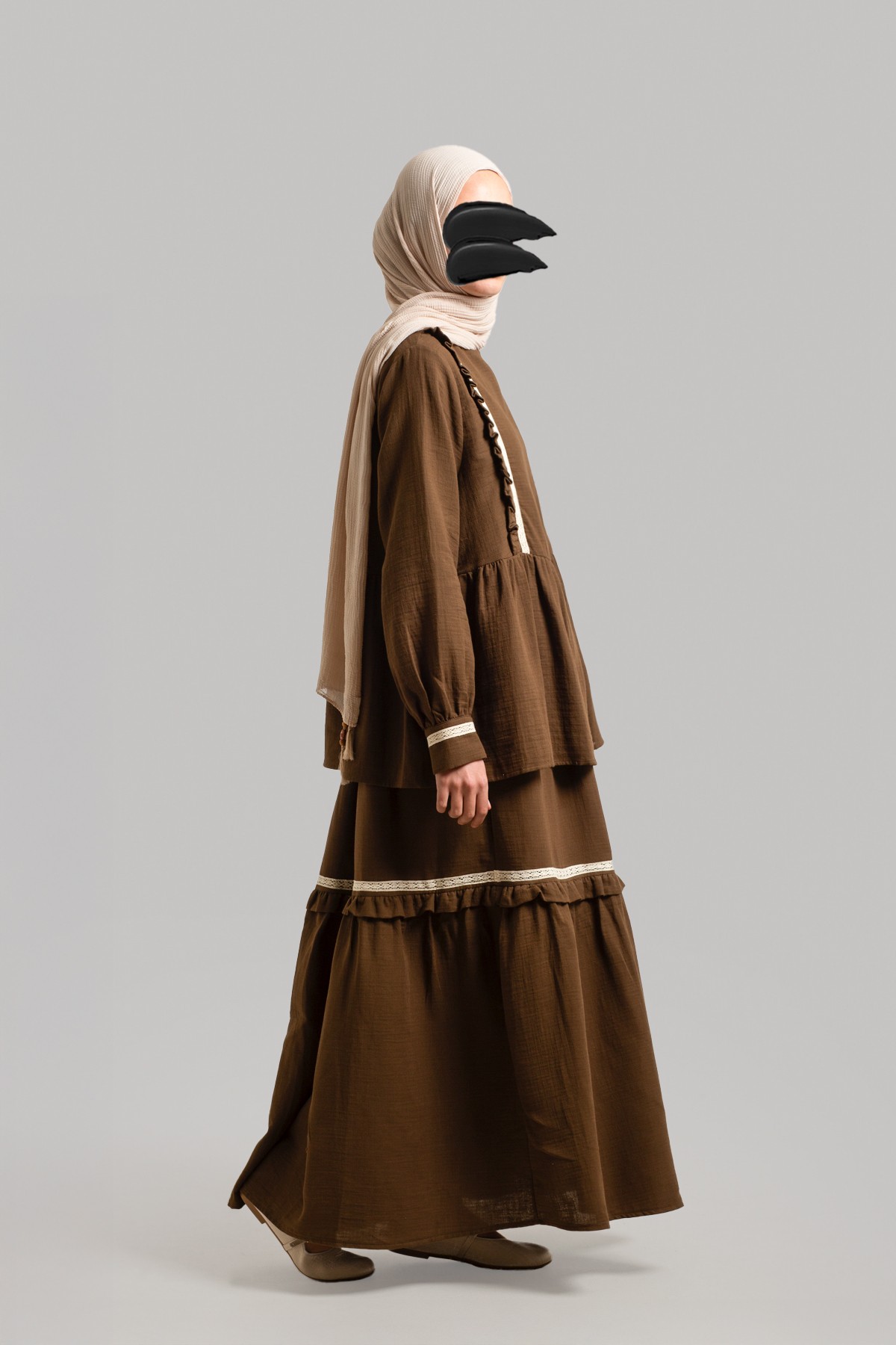 Muslin Set with Lace Details - Bitter Brown