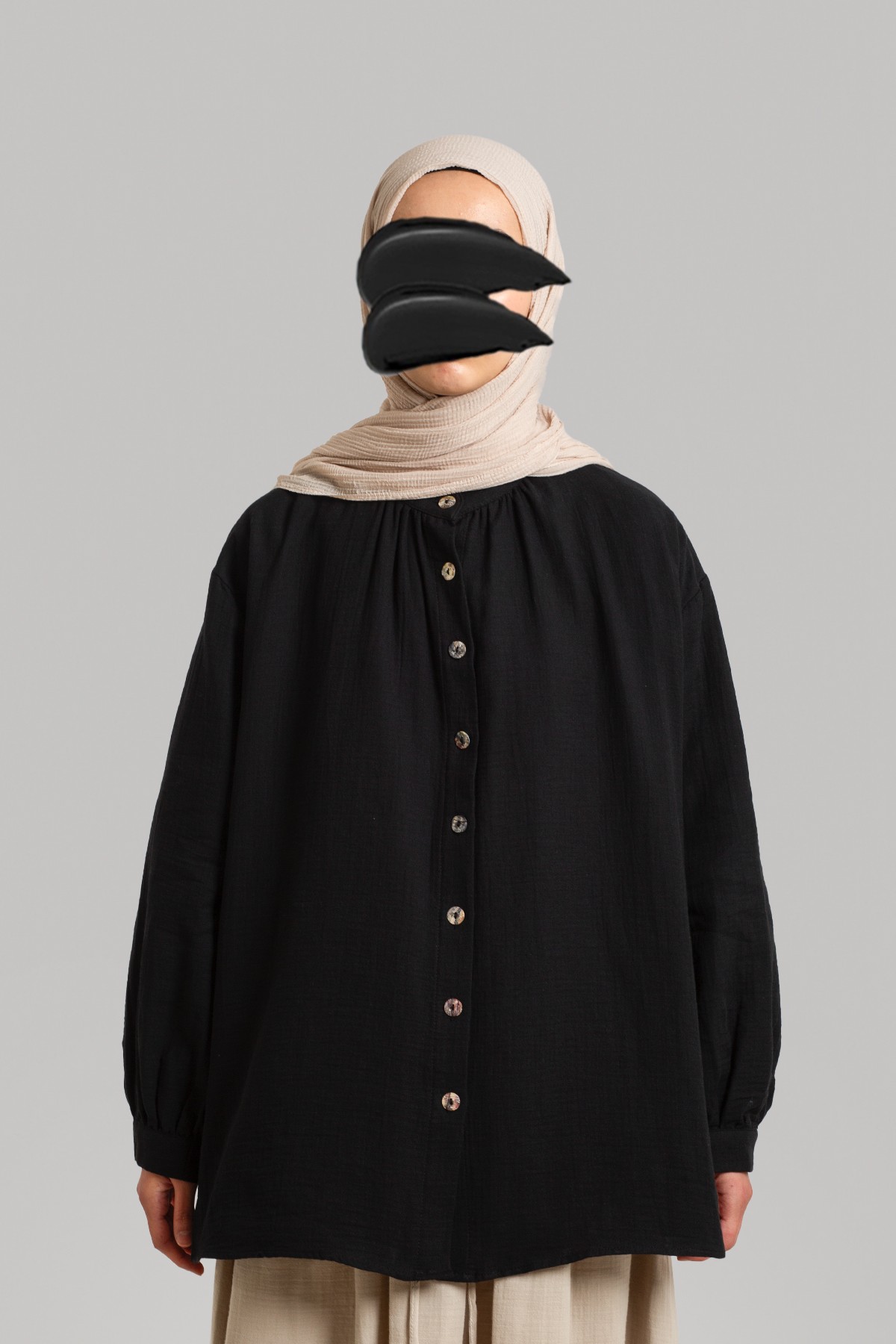Muslin Gathered Shirt - Black