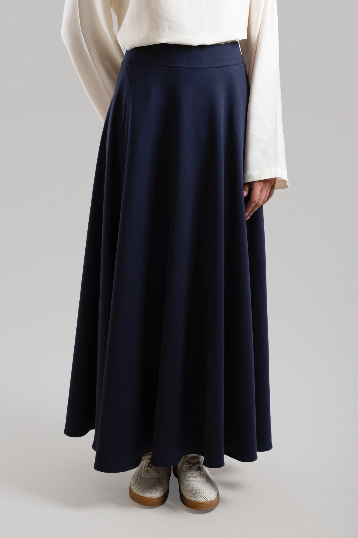 Elastic Waist Flared Skirt - Navy Blue