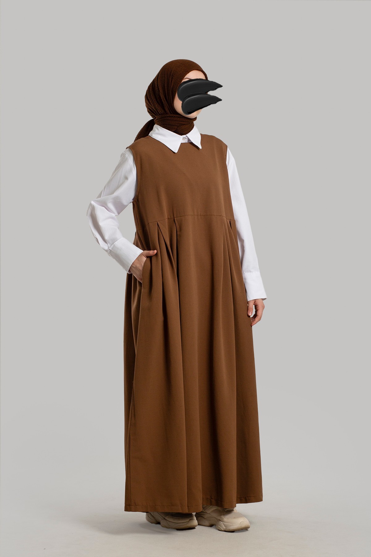 Linen Vest Dress - Coffee