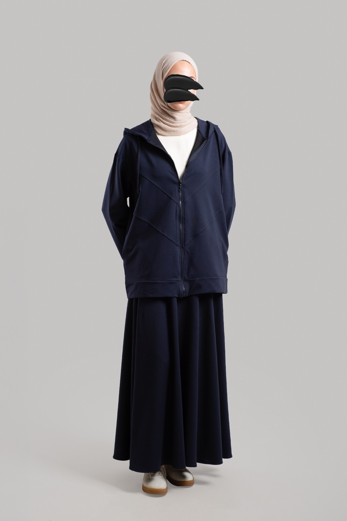 Form-Stitched Zipped Sweatshirt - Navy Blue