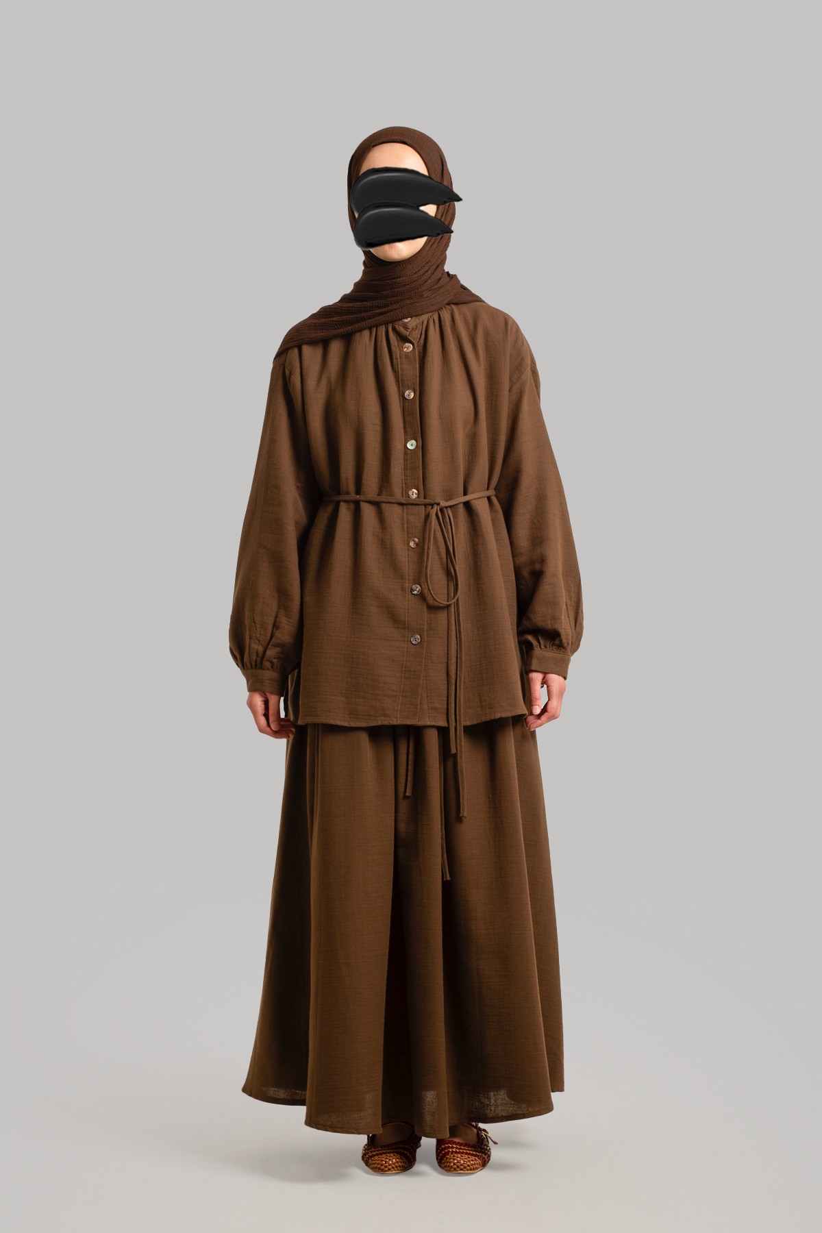 Muslin Gathered Shirt - Bitter Brown