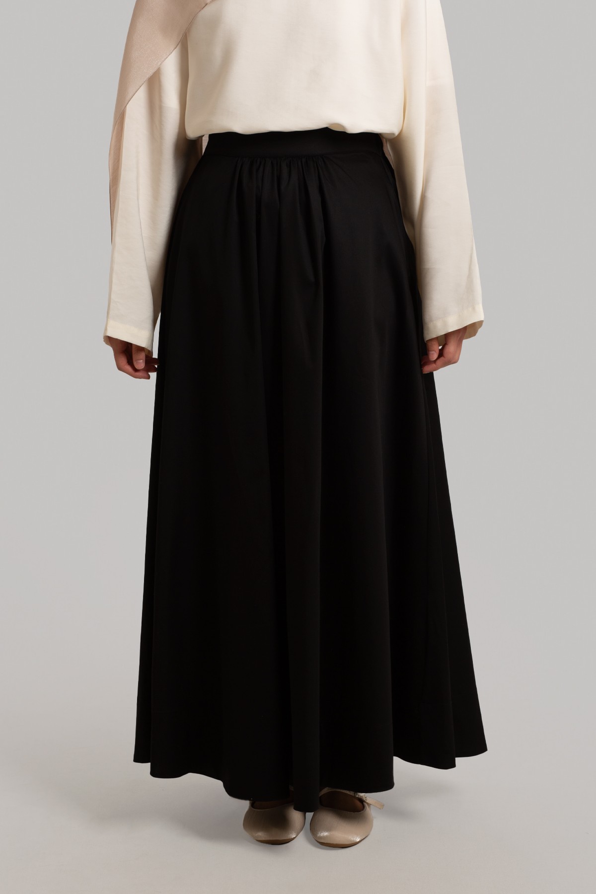 Gathered Cotton Skirt - Black