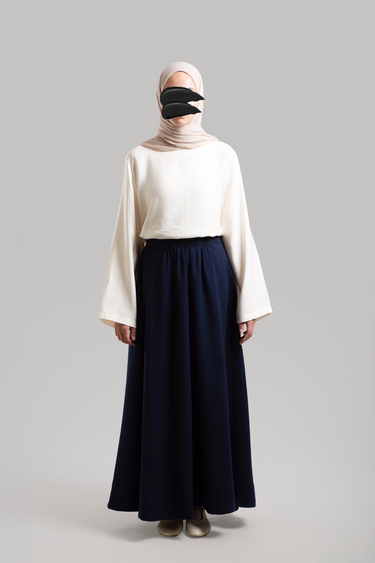 Gathered Muslin Skirt - Navy Blue