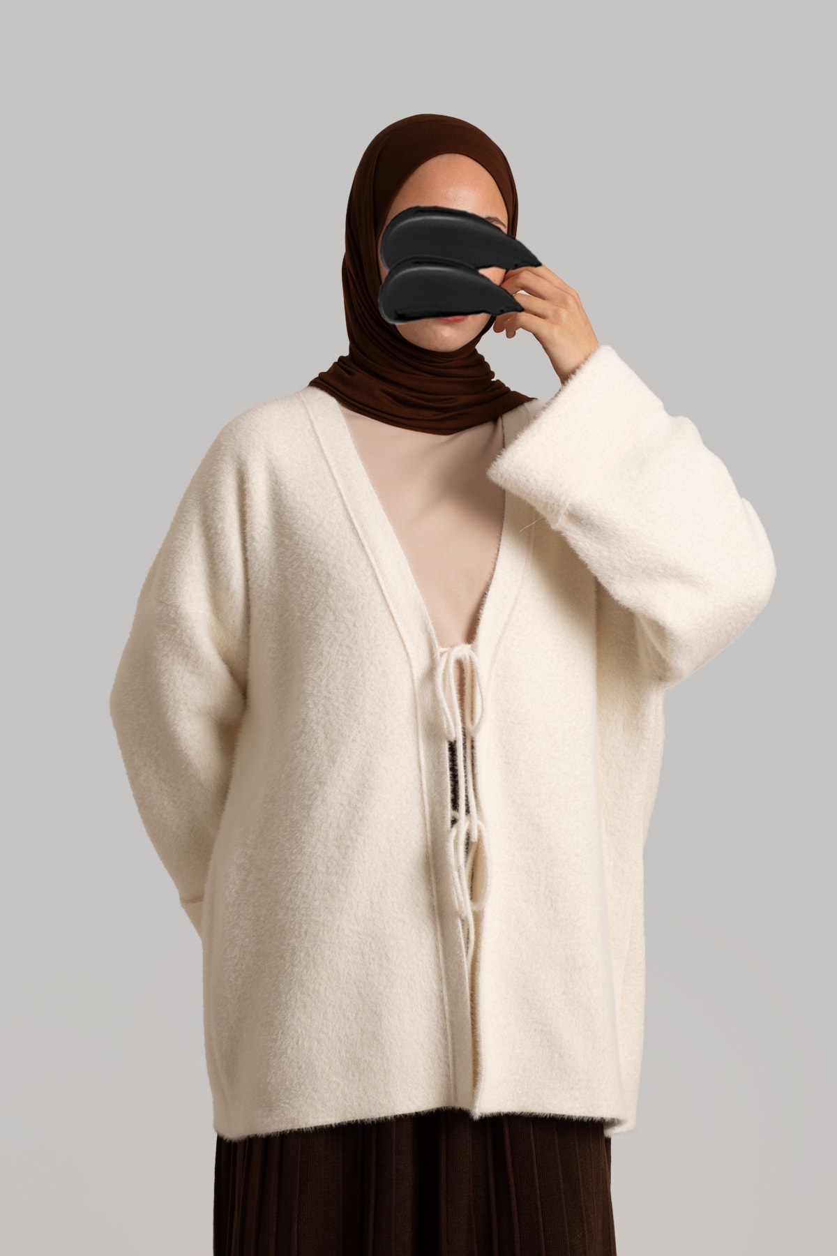 Knitted Tie-Waist Cardigan - Bone