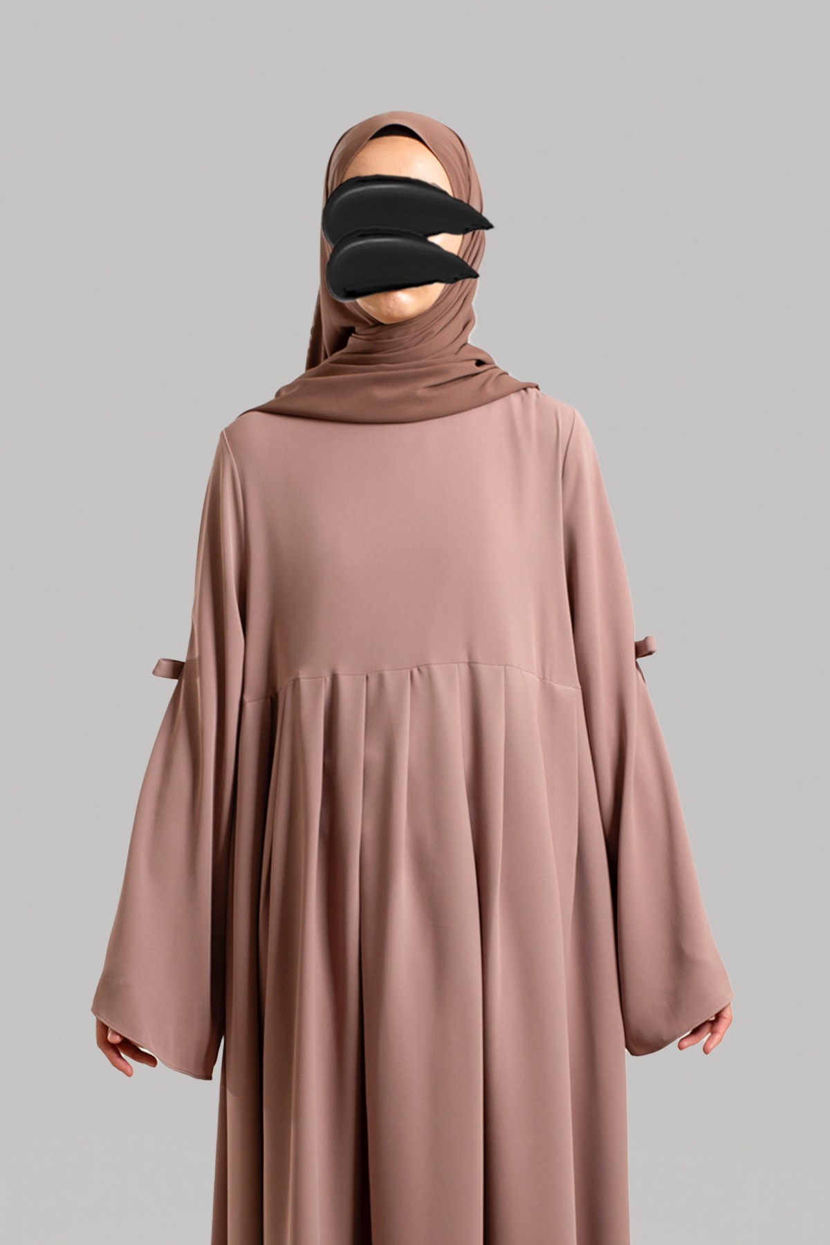 Bow-Accented Abaya - Sand Brown