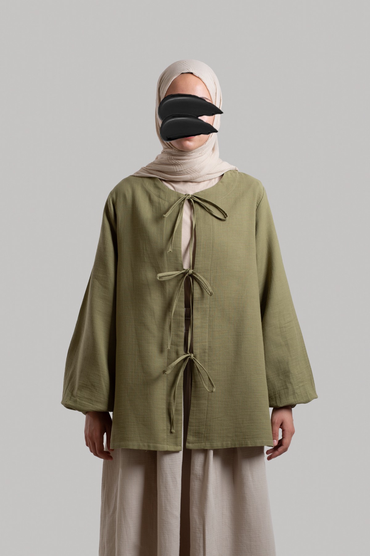Bow-Detail Muslin Jacket - Soft Green