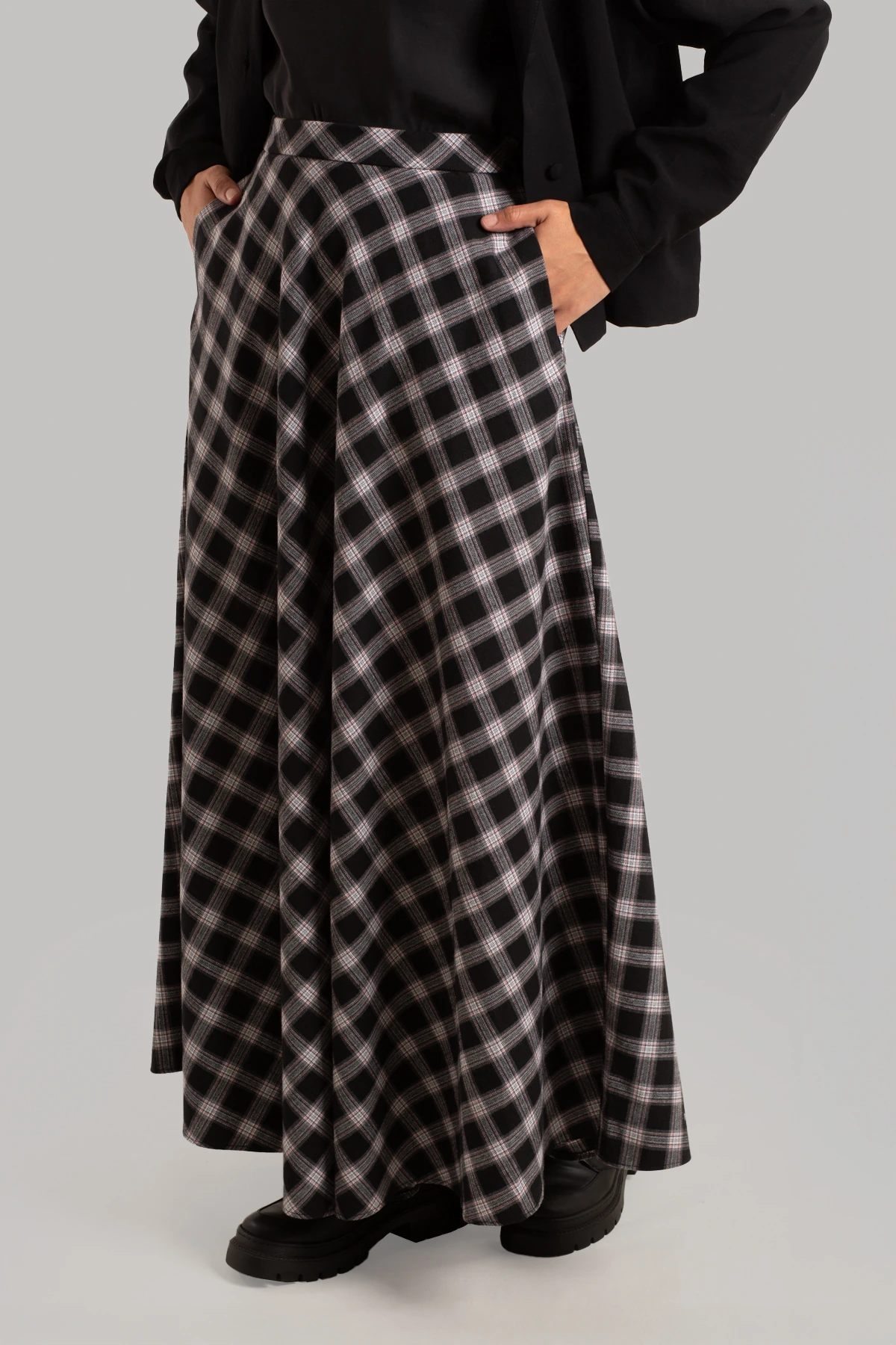 Plaid Cotton Flared Skirt