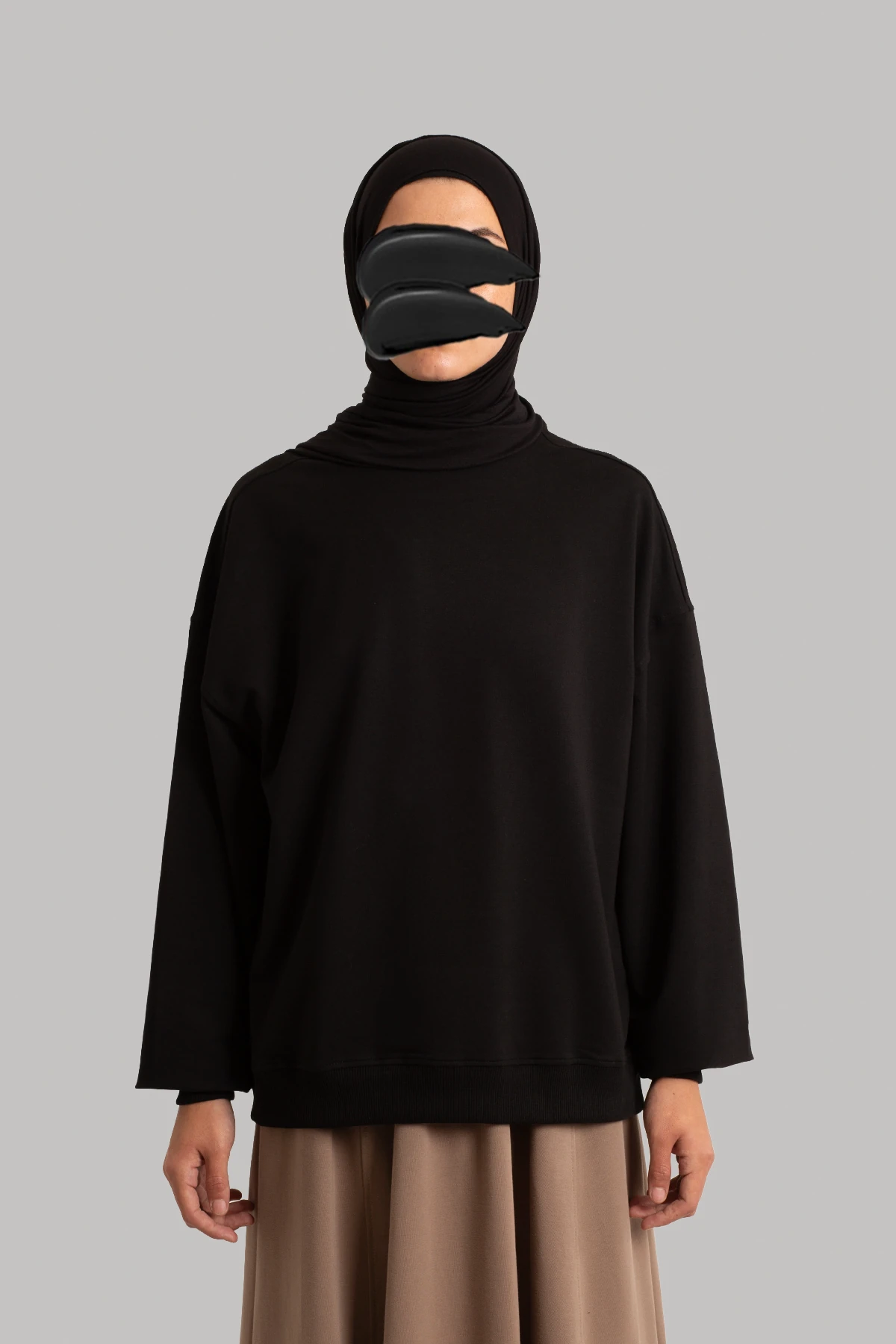 Oversized Cropped Sweatshirt - Black