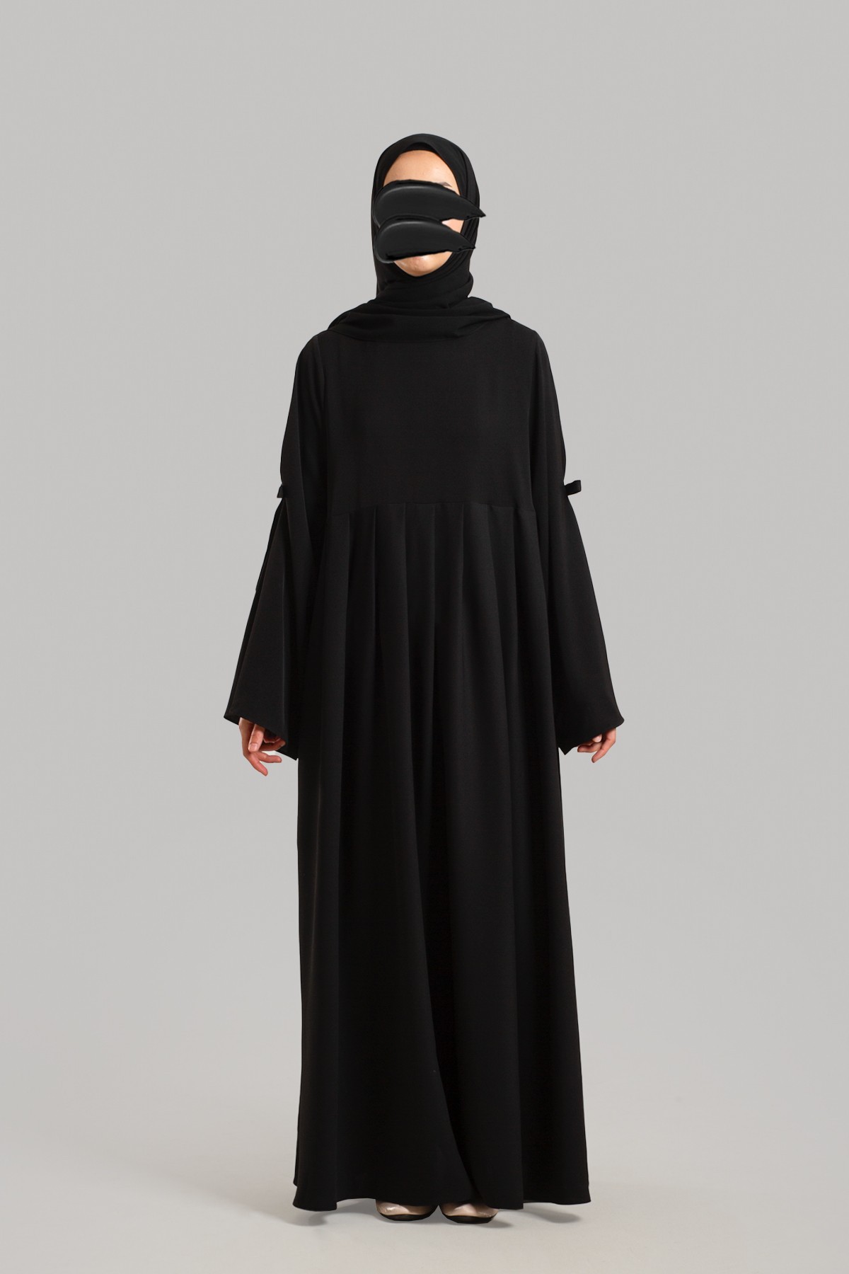 Bow-Accented Abaya - Black