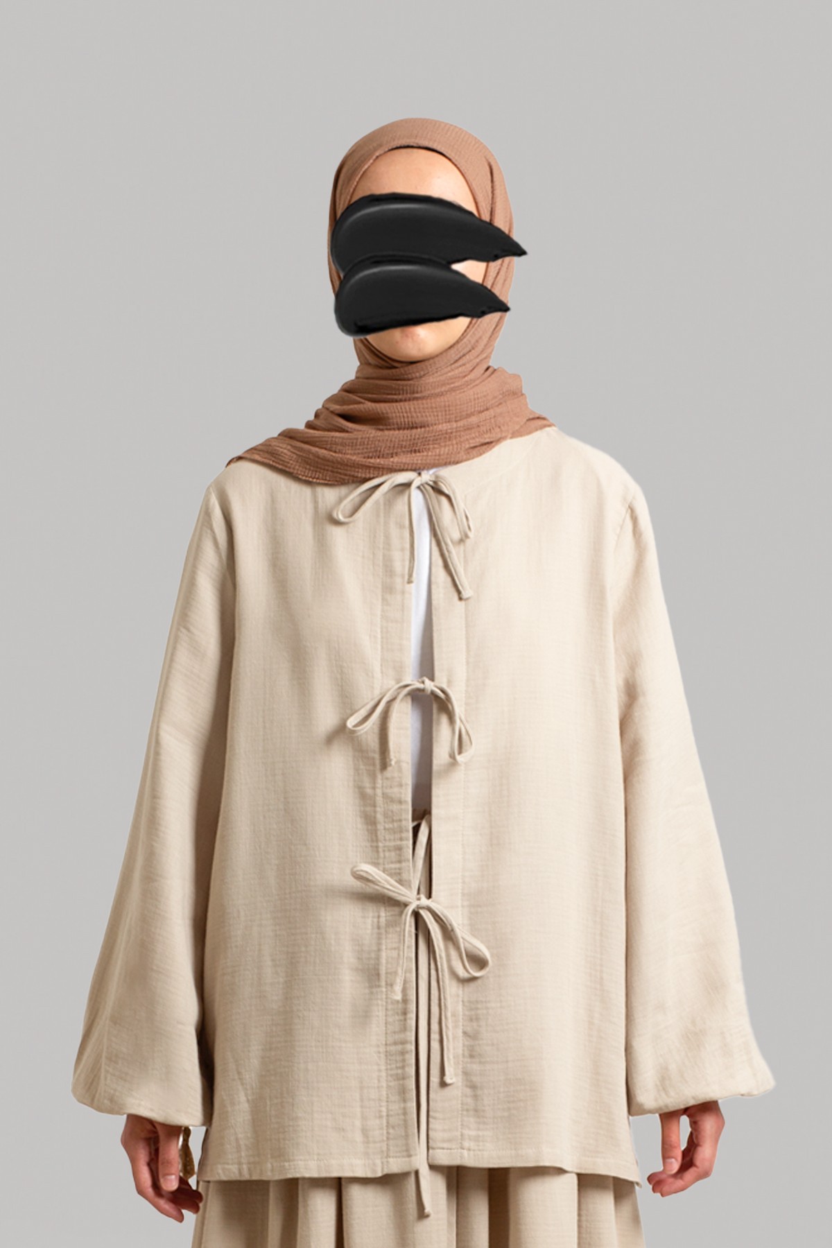Bow-Detail Muslin Jacket - Stone