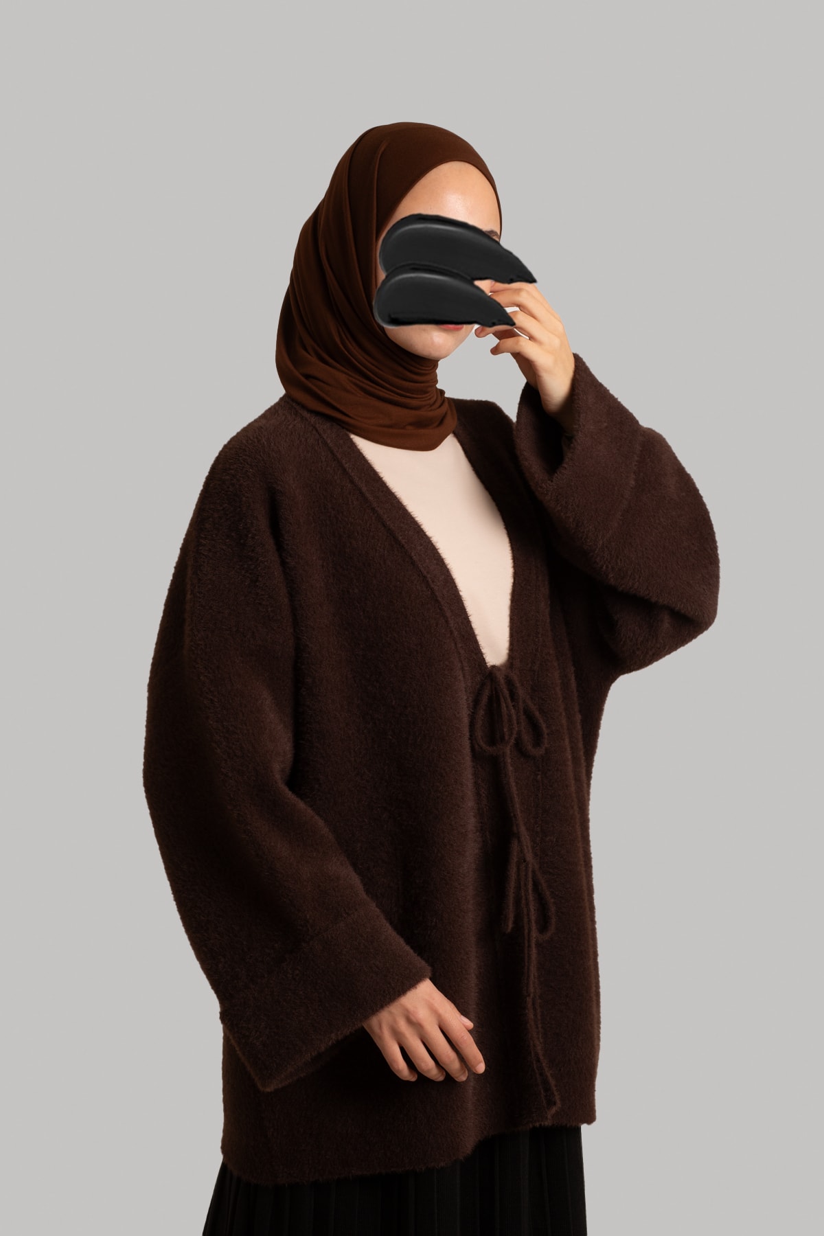 Knitted Tie-Waist Cardigan - Bitter Brown